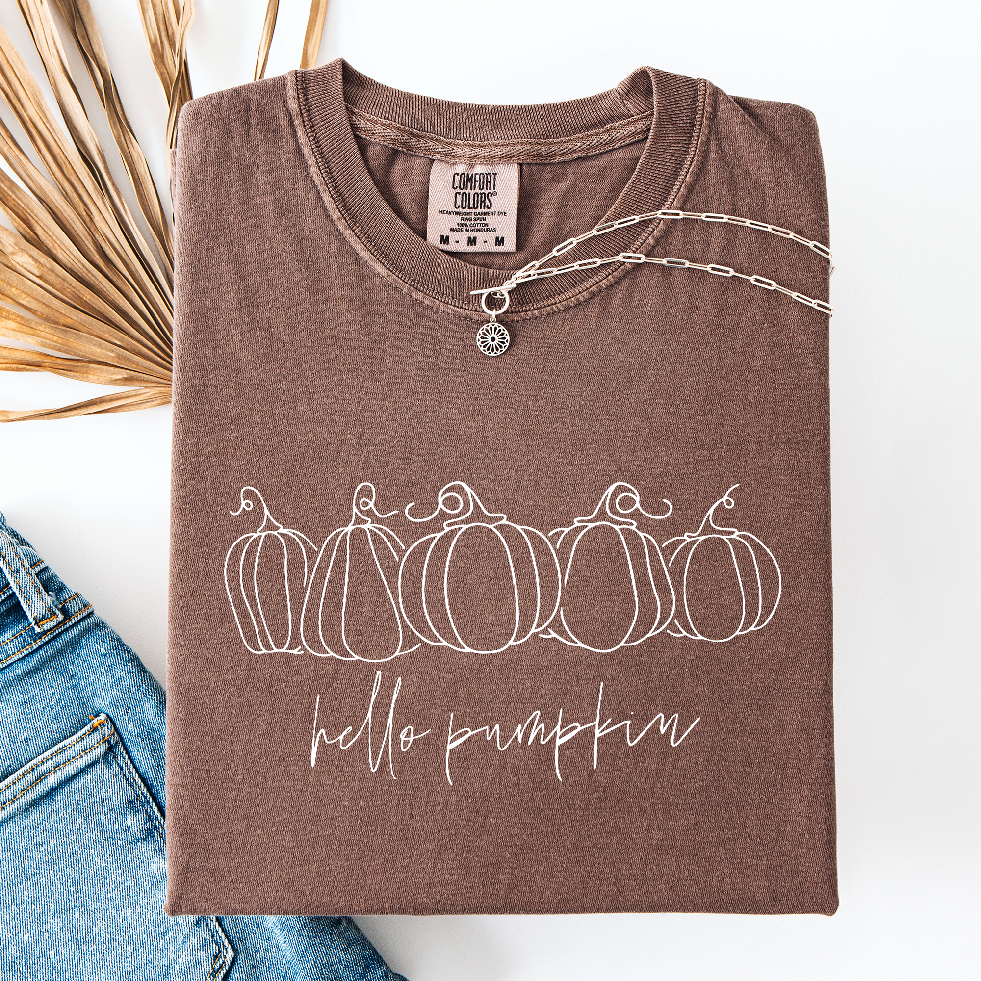 Hello Pumpkin Minimalist Thanksgiving Autumn Fall Floral Pumpkin Brush Stroke Comfort Colors Tee