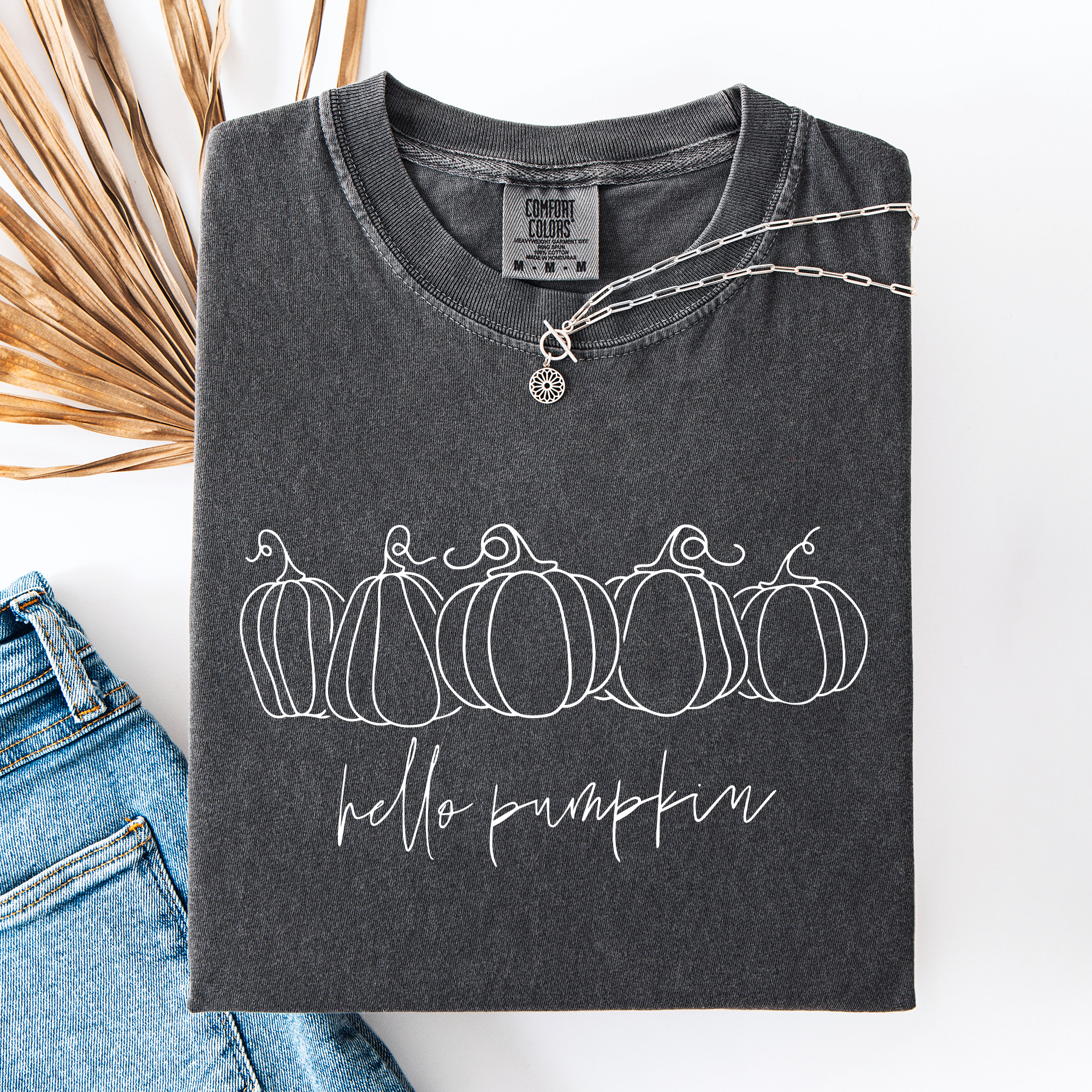 Hello Pumpkin Minimalist Thanksgiving Autumn Fall Floral Pumpkin Brush Stroke Comfort Colors Tee