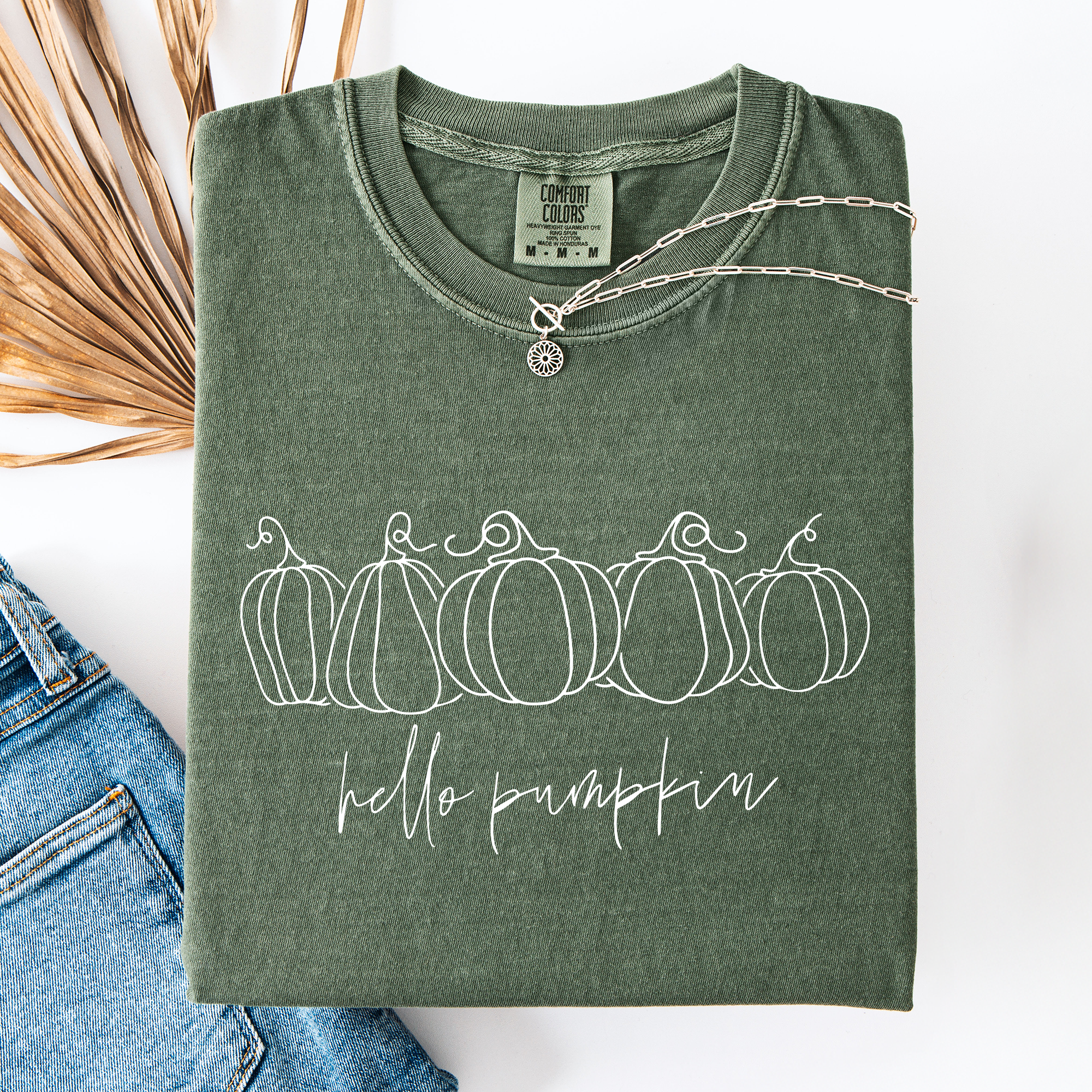 Hello Pumpkin Minimalist Thanksgiving Autumn Fall Floral Pumpkin Brush Stroke Comfort Colors Tee