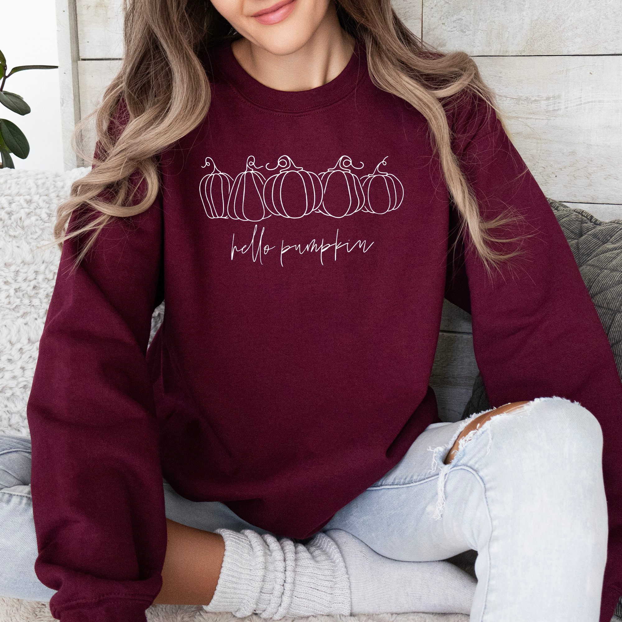 Hello Pumpkin Minimalist Thanksgiving Autumn Cozy Warm Soft Everyday Wear Stay Comfortable Sweatshirt