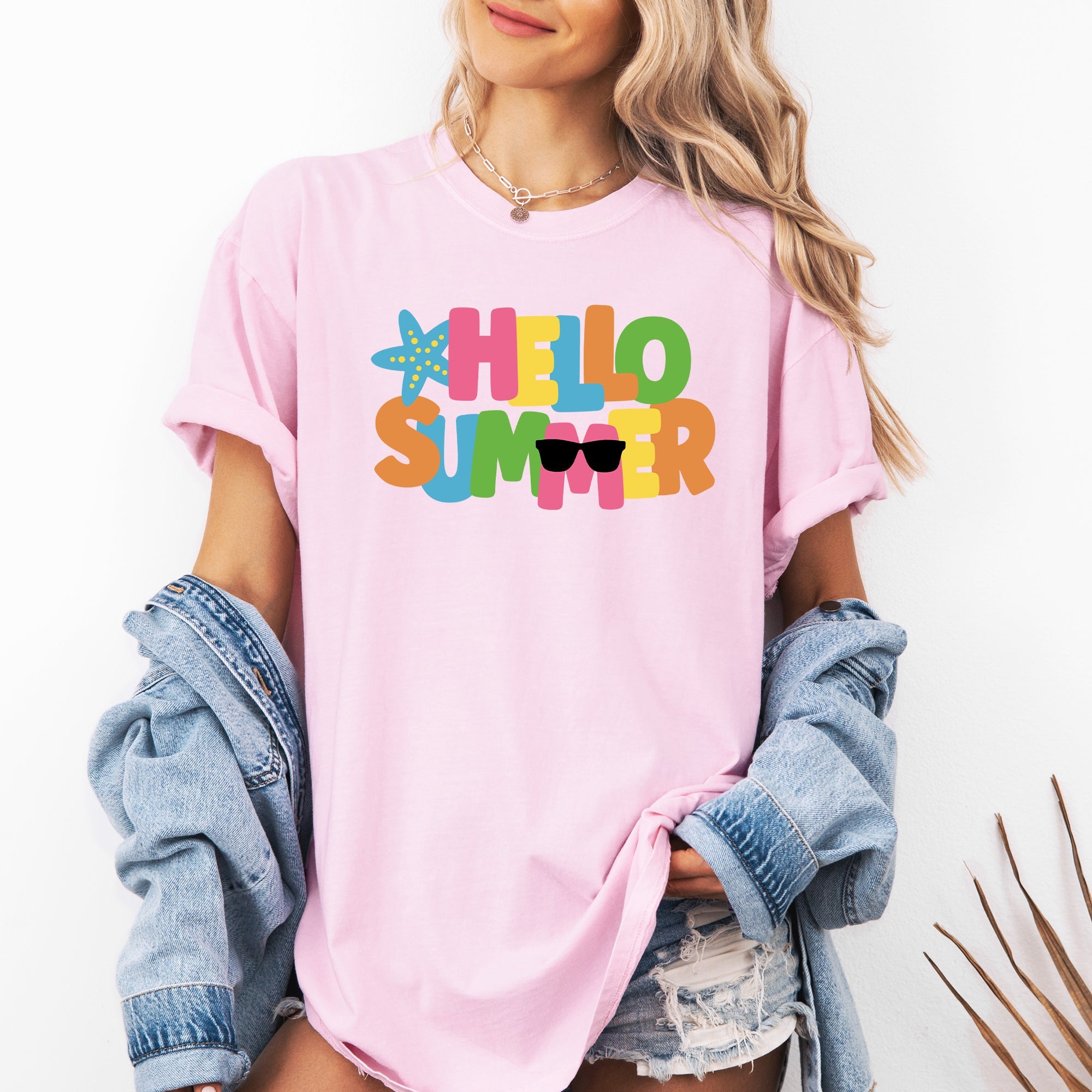 Hello Summer Colorful Retro Beach Vibes Festival Print Summer Splash Edition Comfort Colors Tee
