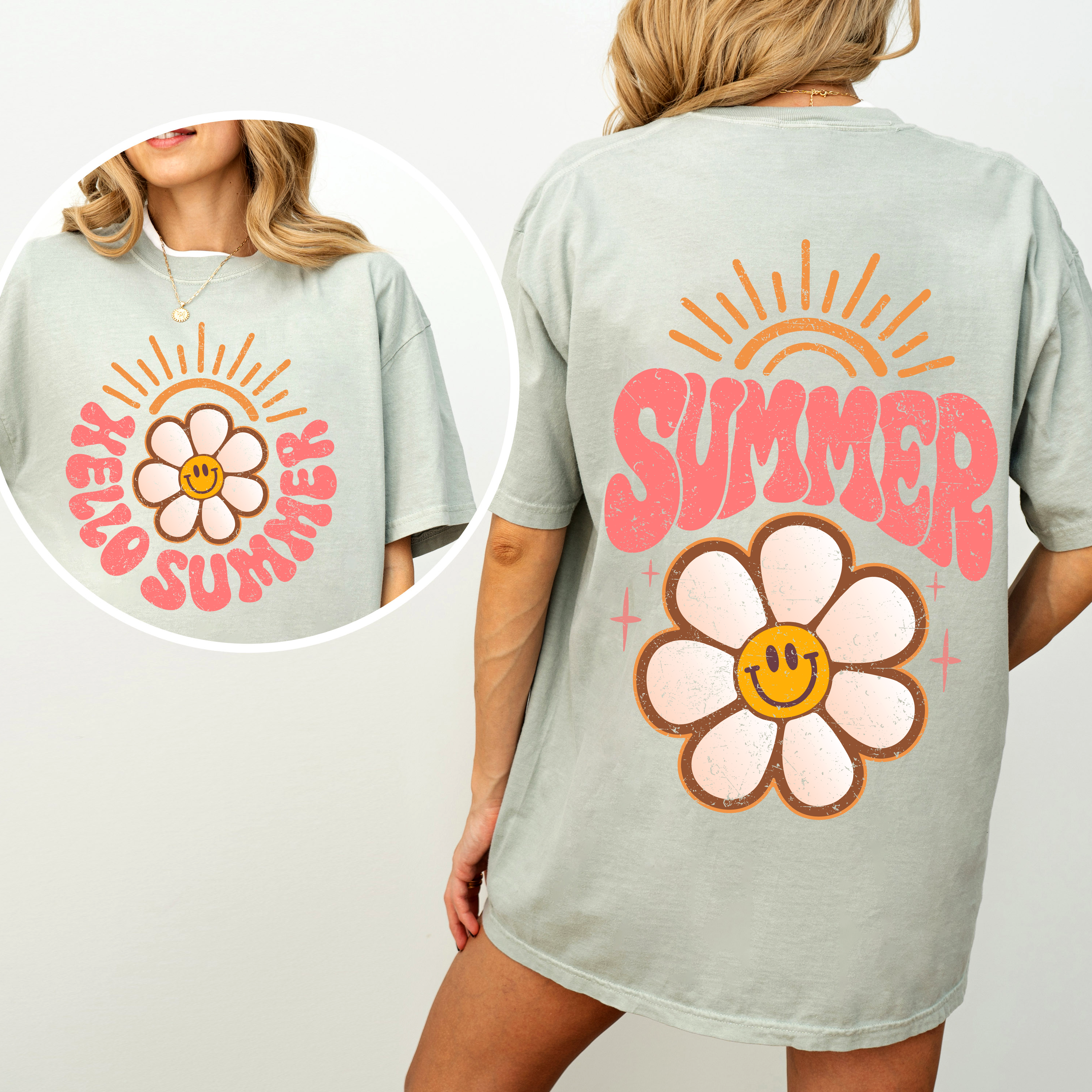 Hello Summer Smiley Daisy Beach Fun Sunshine Vibes Tropical Escape Comfort Colors Tee