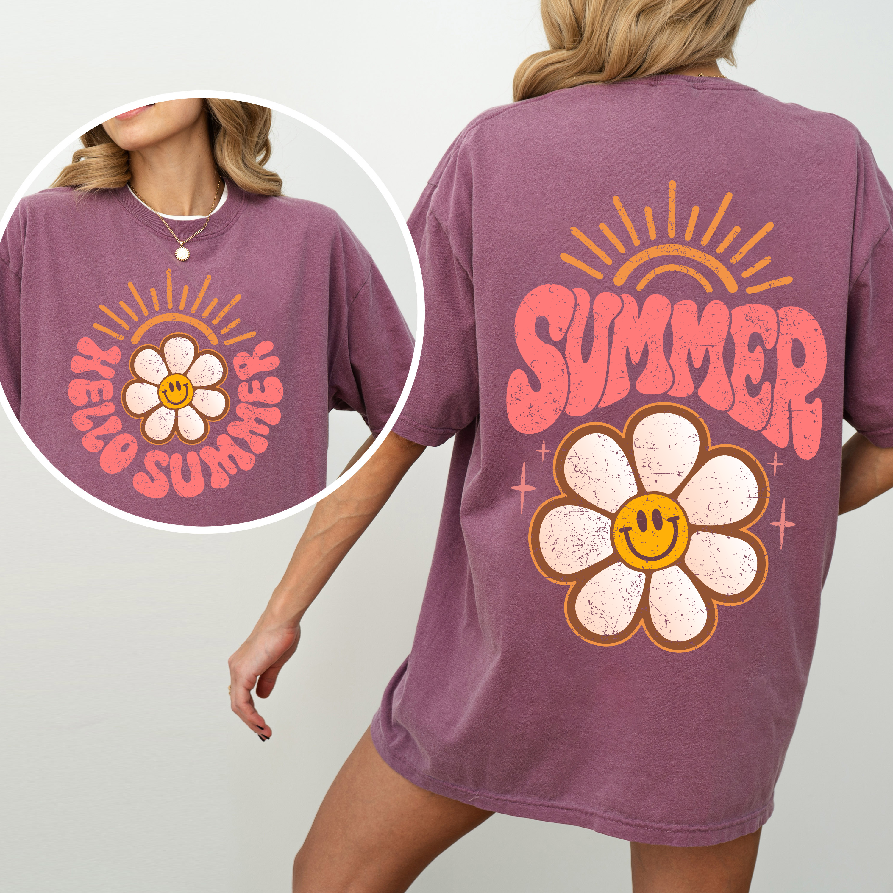 Hello Summer Smiley Daisy Beach Fun Sunshine Vibes Tropical Escape Comfort Colors Tee