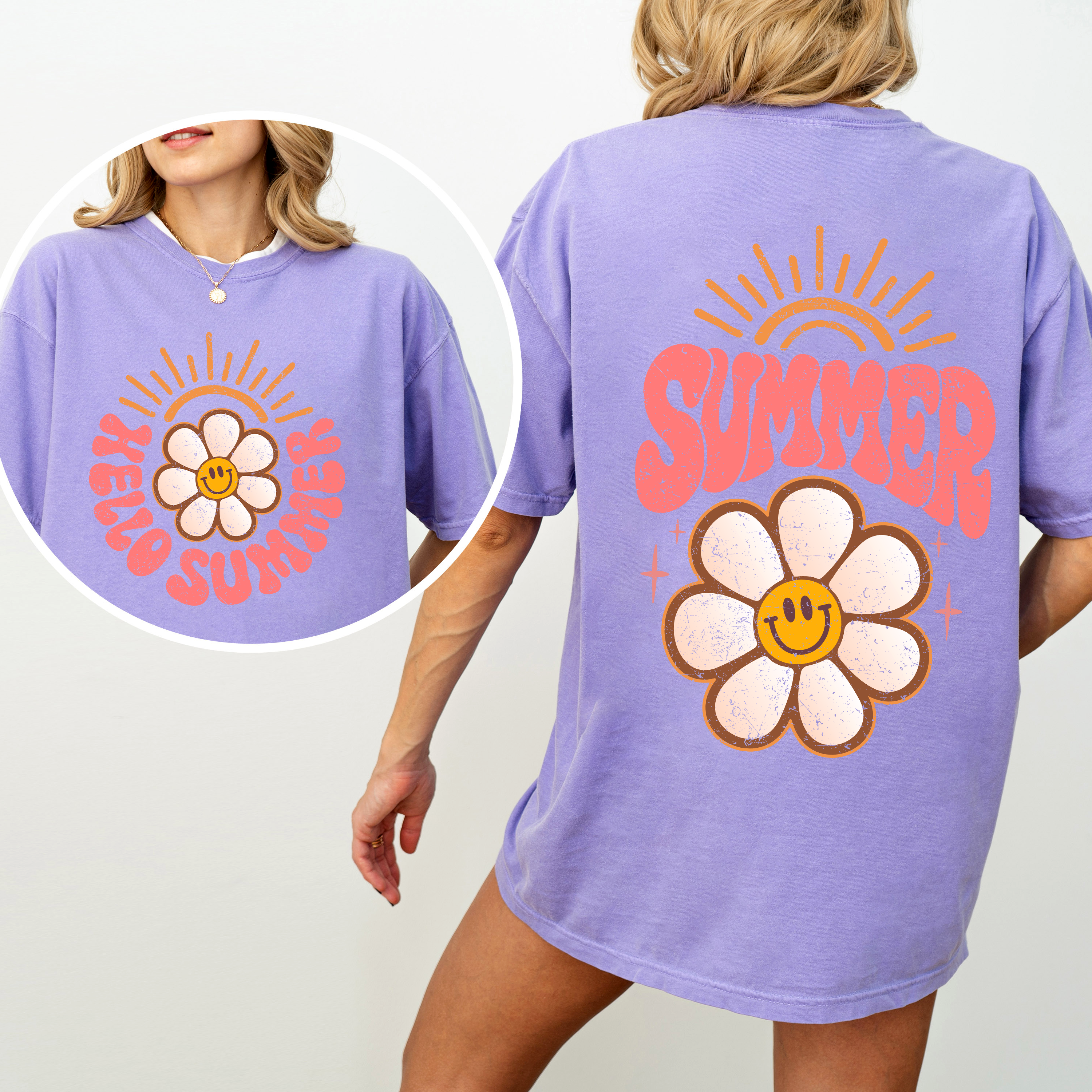 Hello Summer Smiley Daisy Beach Fun Sunshine Vibes Tropical Escape Comfort Colors Tee