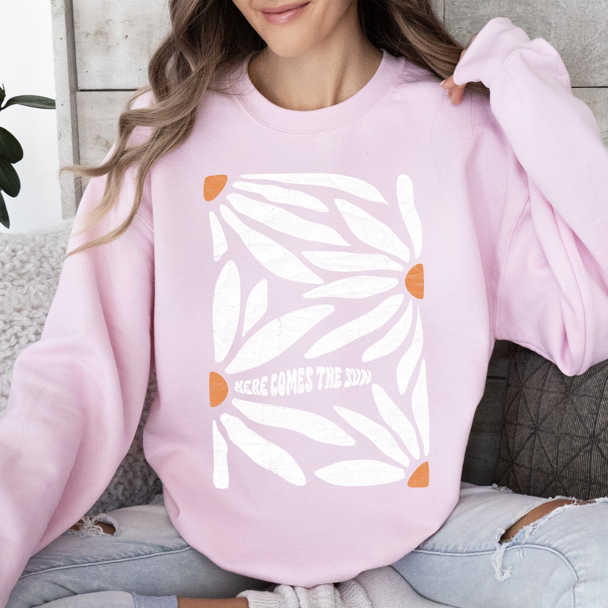 Here Comes The Sun Boho Floral Design Art Print Collection Vintage Inspired Sweatshirt