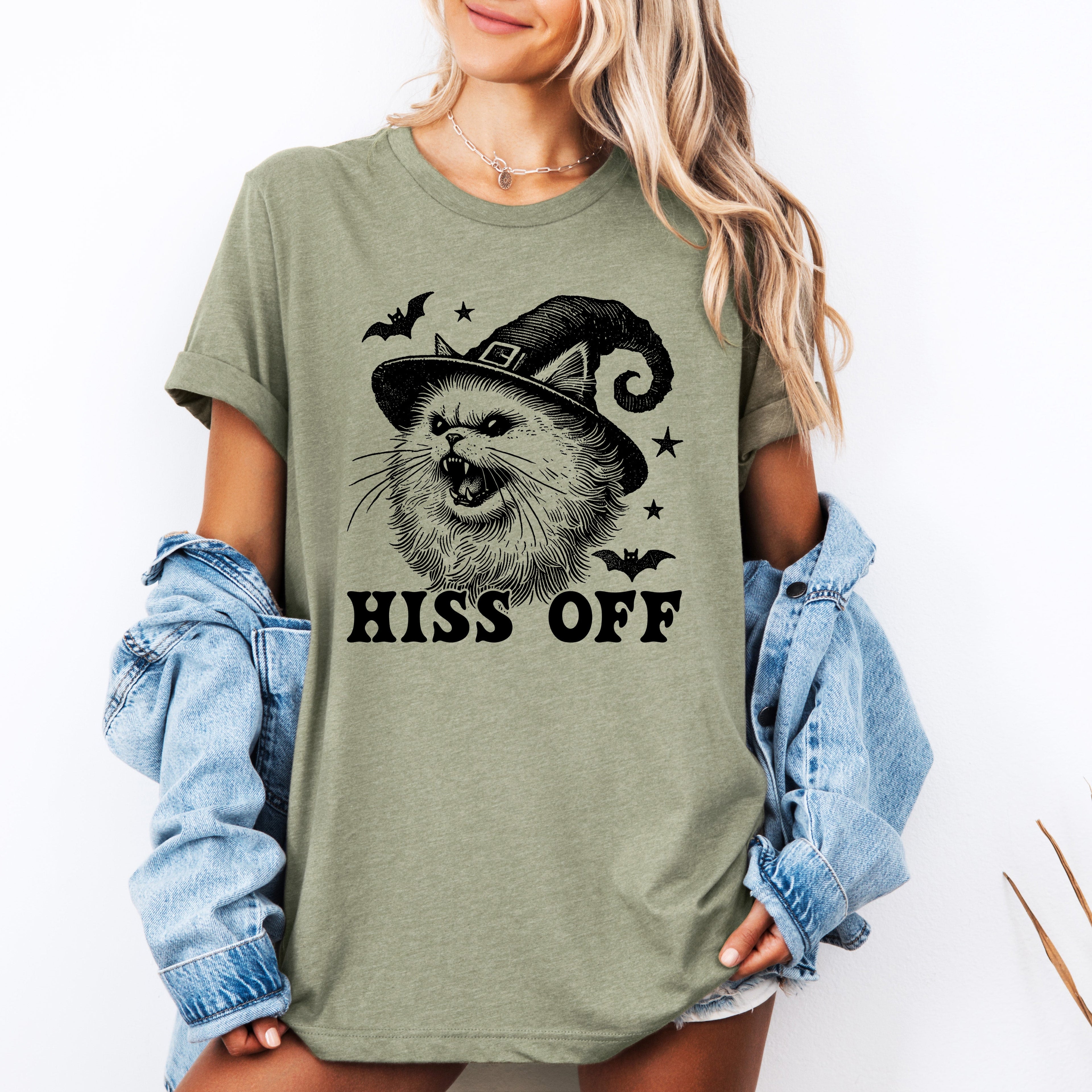 Hiss Off Cat Halloween Witch Spooky Feline Spirit Vintage Halloween Edition Graphic Tee