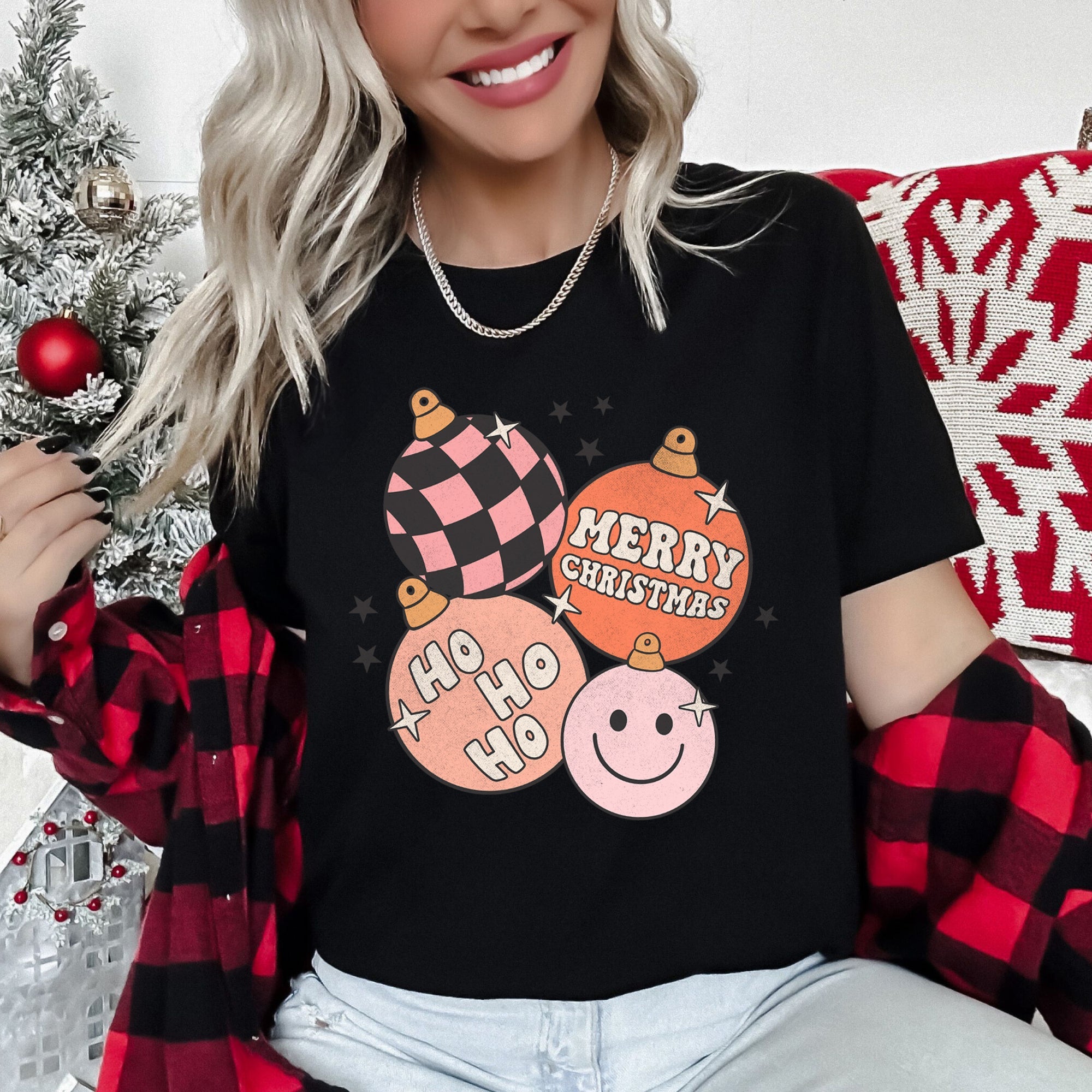Ho Ho Ho Merry Christmas Retro Vintage Hippie Decorations Holiday Cheer Festive Style Graphic Tee
