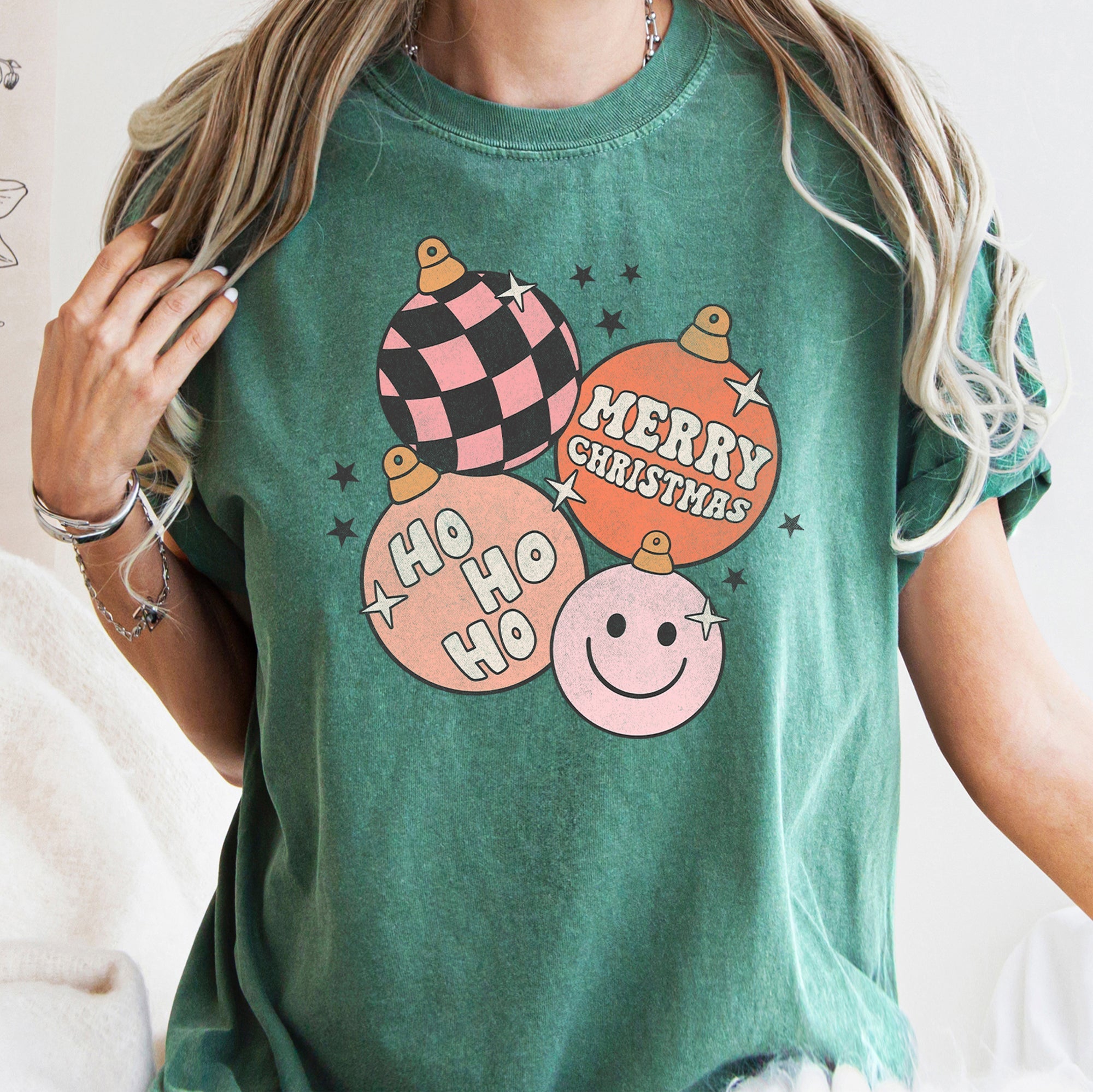 Ho Ho Ho Merry Christmas Retro Vintage Hippie Holiday Decor Collectible Comfort Colors Tee
