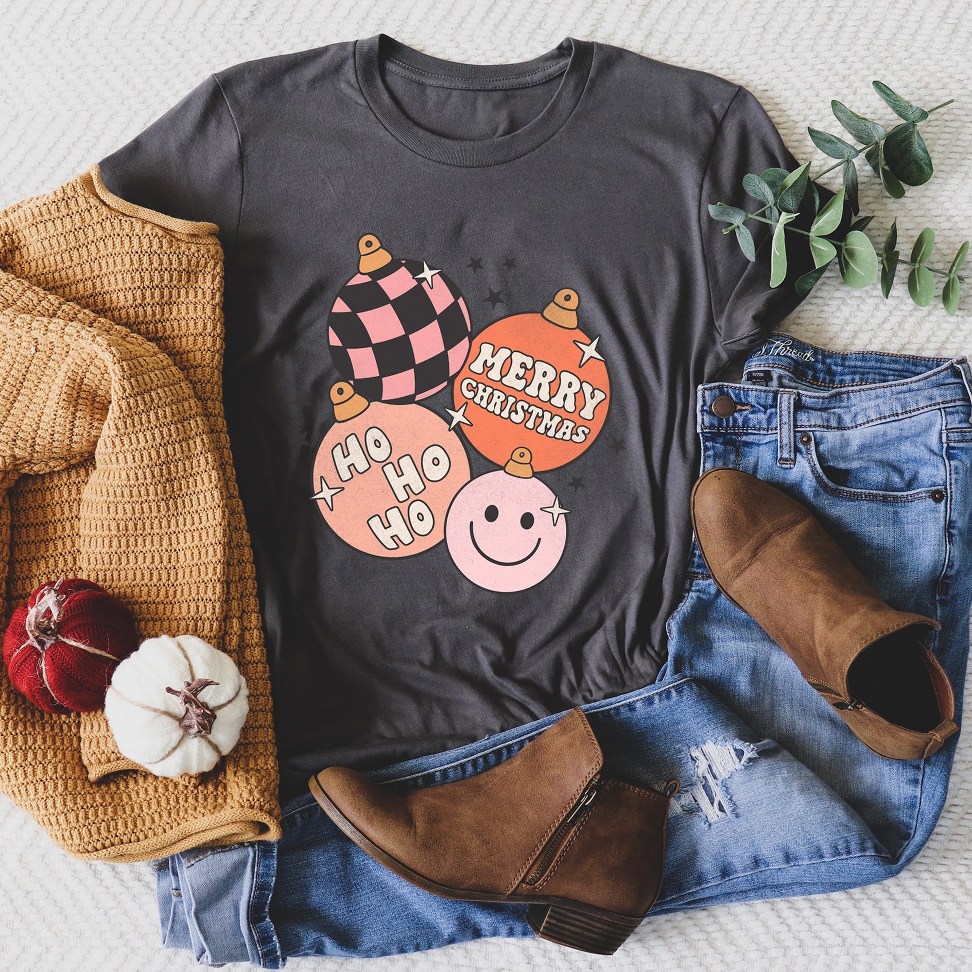 Ho Ho Ho Merry Christmas Retro Vintage Hippie Decorations Holiday Cheer Festive Style Graphic Tee