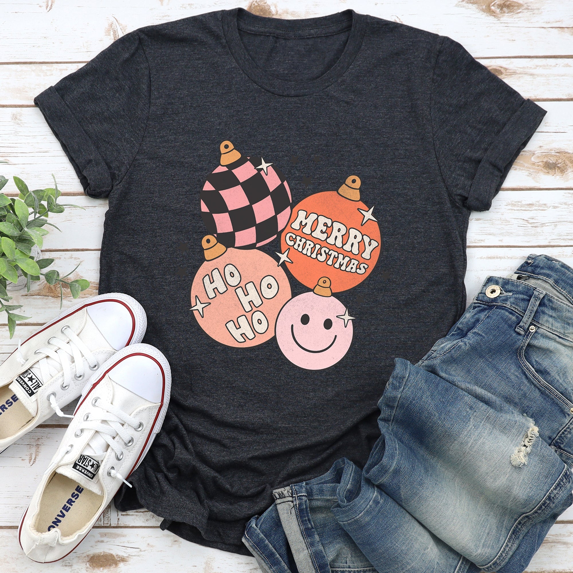 Ho Ho Ho Merry Christmas Retro Vintage Hippie Decorations Holiday Cheer Festive Style Graphic Tee
