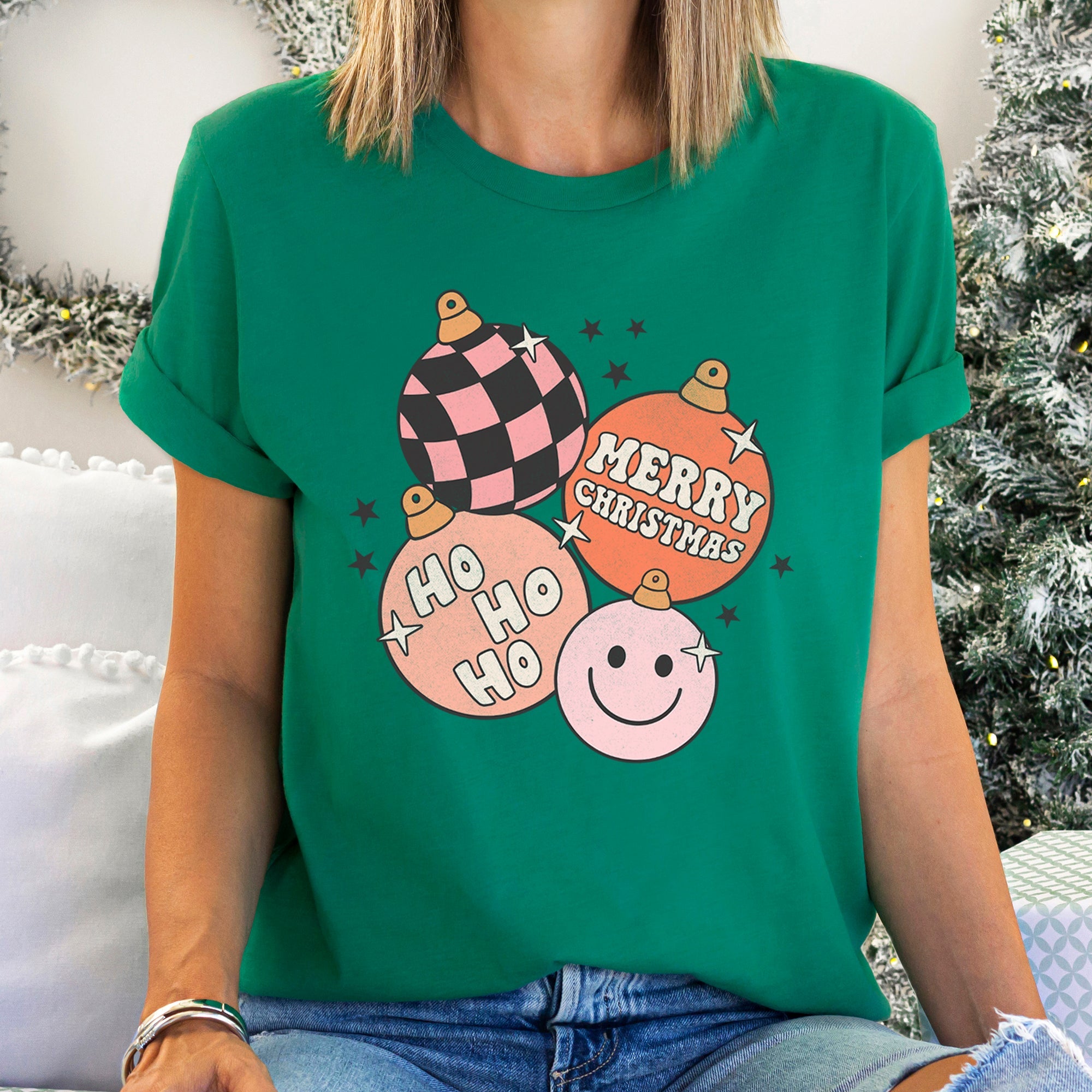 Ho Ho Ho Merry Christmas Retro Vintage Hippie Decorations Holiday Cheer Festive Style Graphic Tee