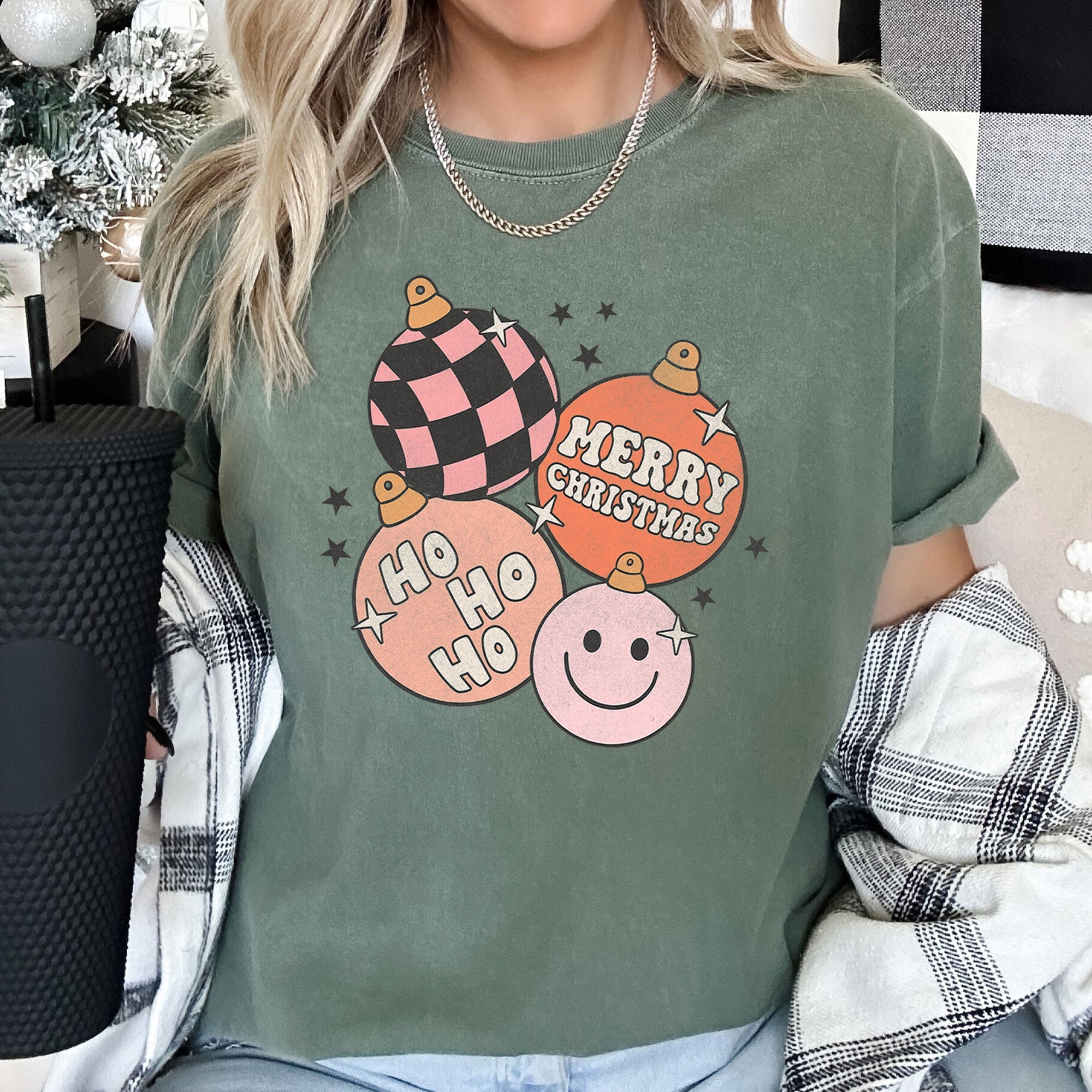 Ho Ho Ho Merry Christmas Retro Vintage Hippie Holiday Decor Collectible Comfort Colors Tee