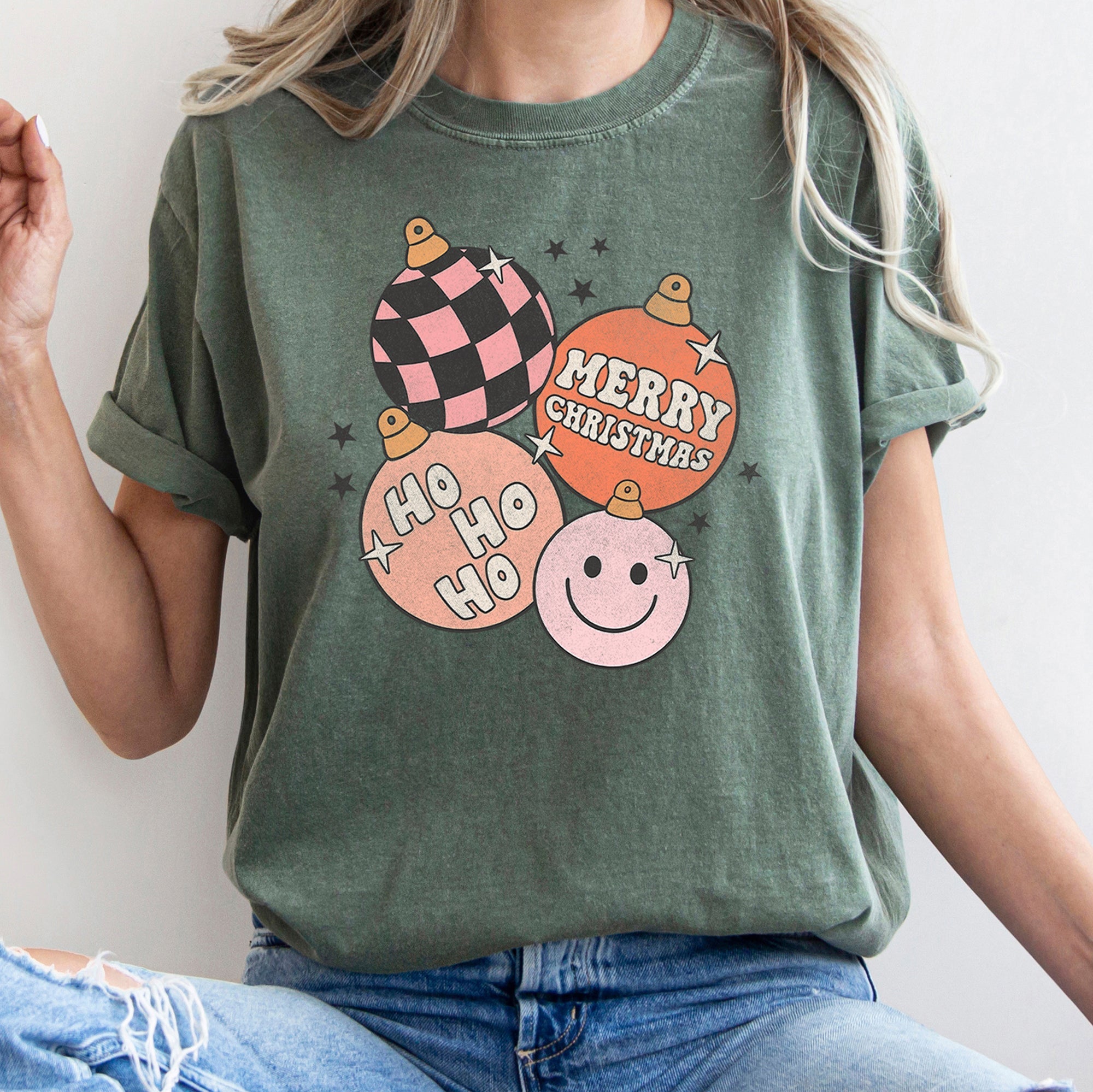 Ho Ho Ho Merry Christmas Retro Vintage Hippie Holiday Decor Collectible Comfort Colors Tee