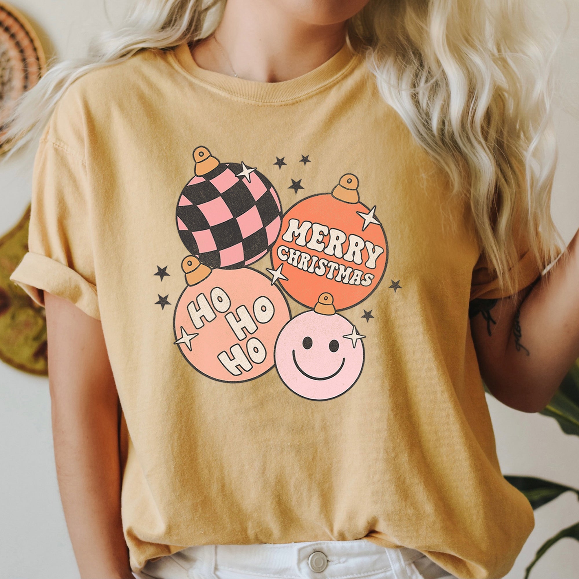 Ho Ho Ho Merry Christmas Retro Vintage Hippie Holiday Decor Collectible Comfort Colors Tee