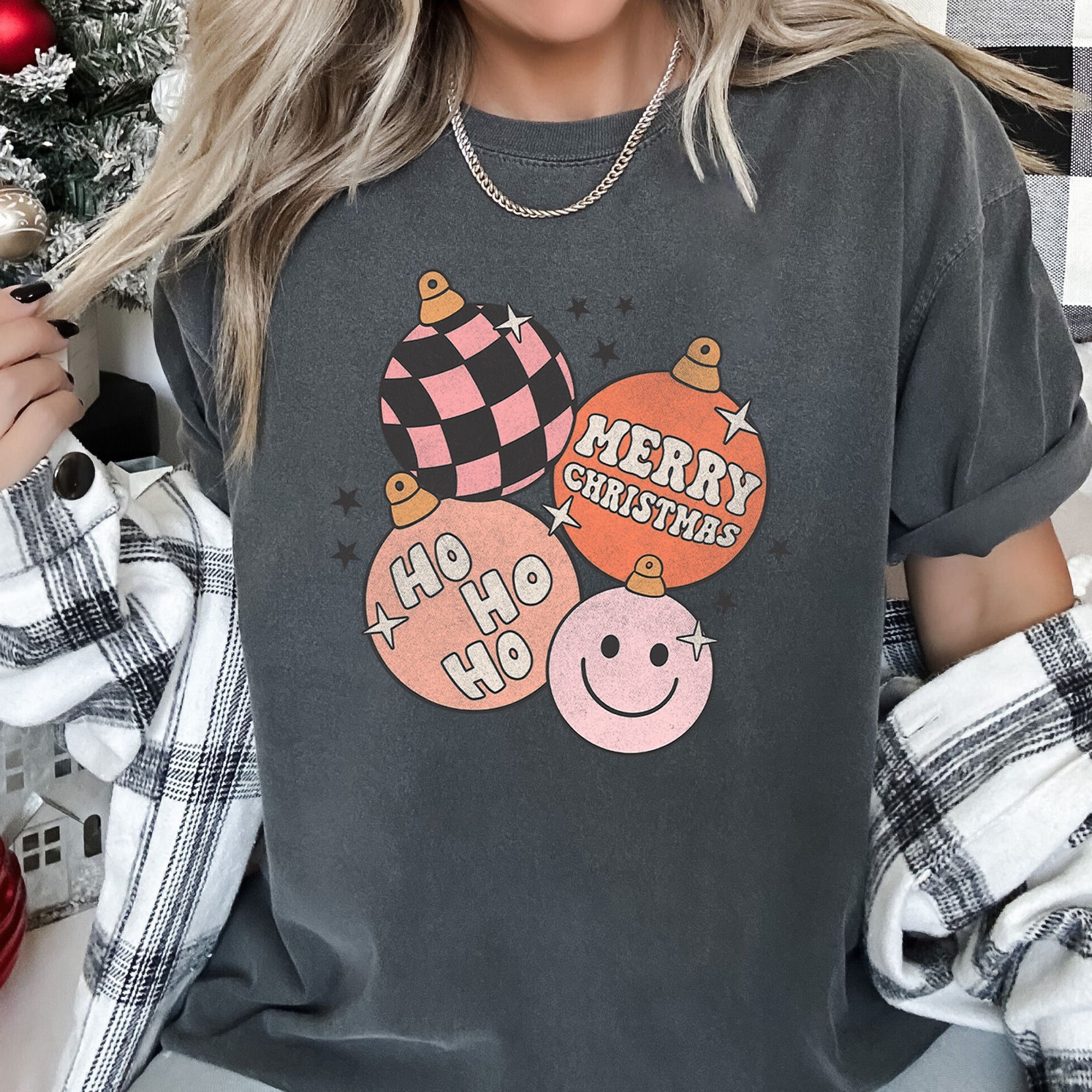 Ho Ho Ho Merry Christmas Retro Vintage Hippie Holiday Decor Collectible Comfort Colors Tee