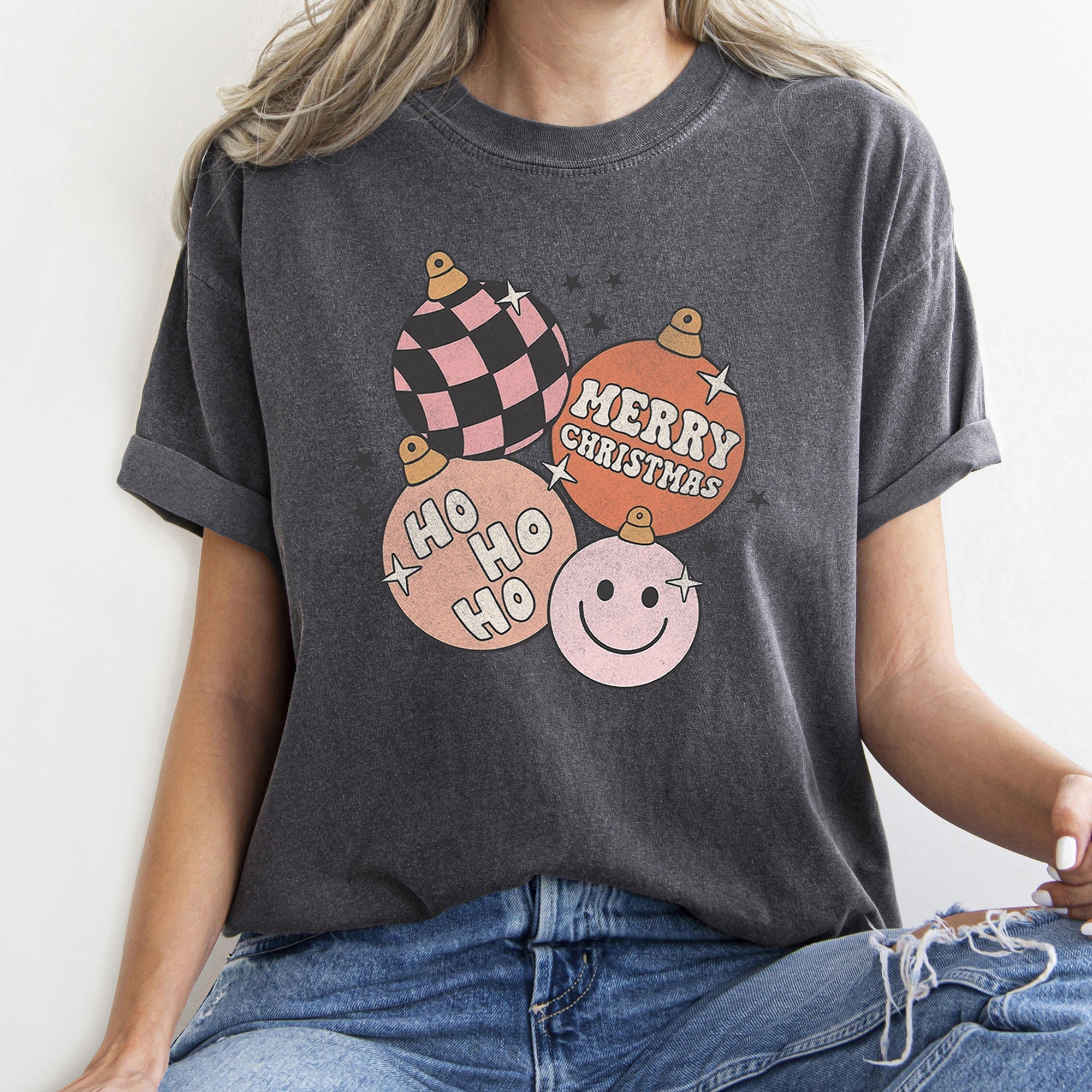 Ho Ho Ho Merry Christmas Retro Vintage Hippie Holiday Decor Collectible Comfort Colors Tee