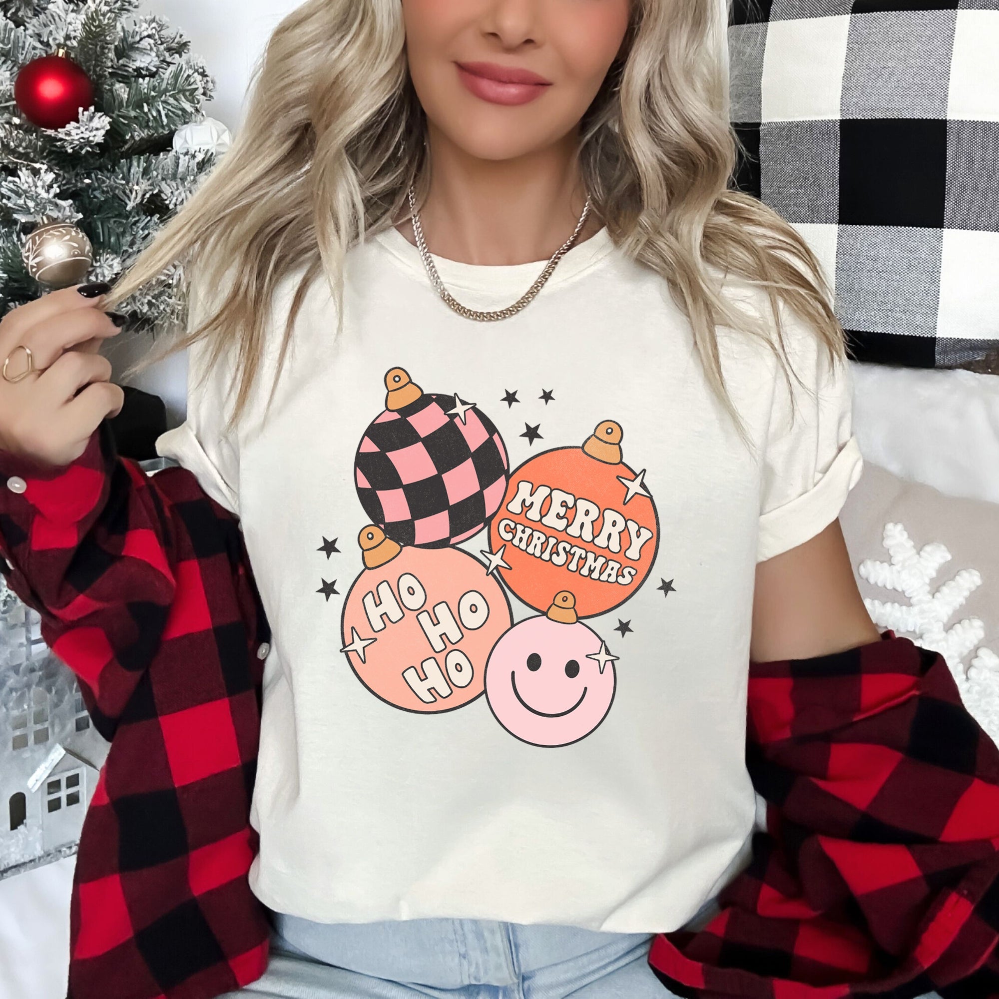 Ho Ho Ho Merry Christmas Retro Vintage Hippie Decorations Holiday Cheer Festive Style Graphic Tee