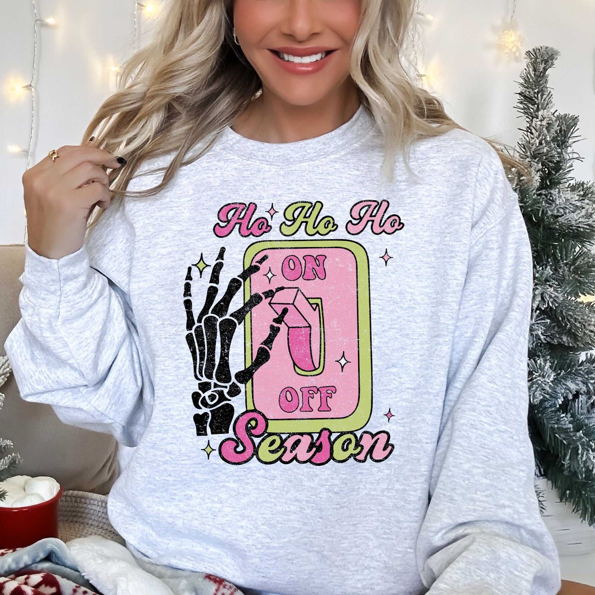 Ho Ho Ho Season Skeleton Light Switch Christmas Decor Edition Festive Holiday Sweatshirt