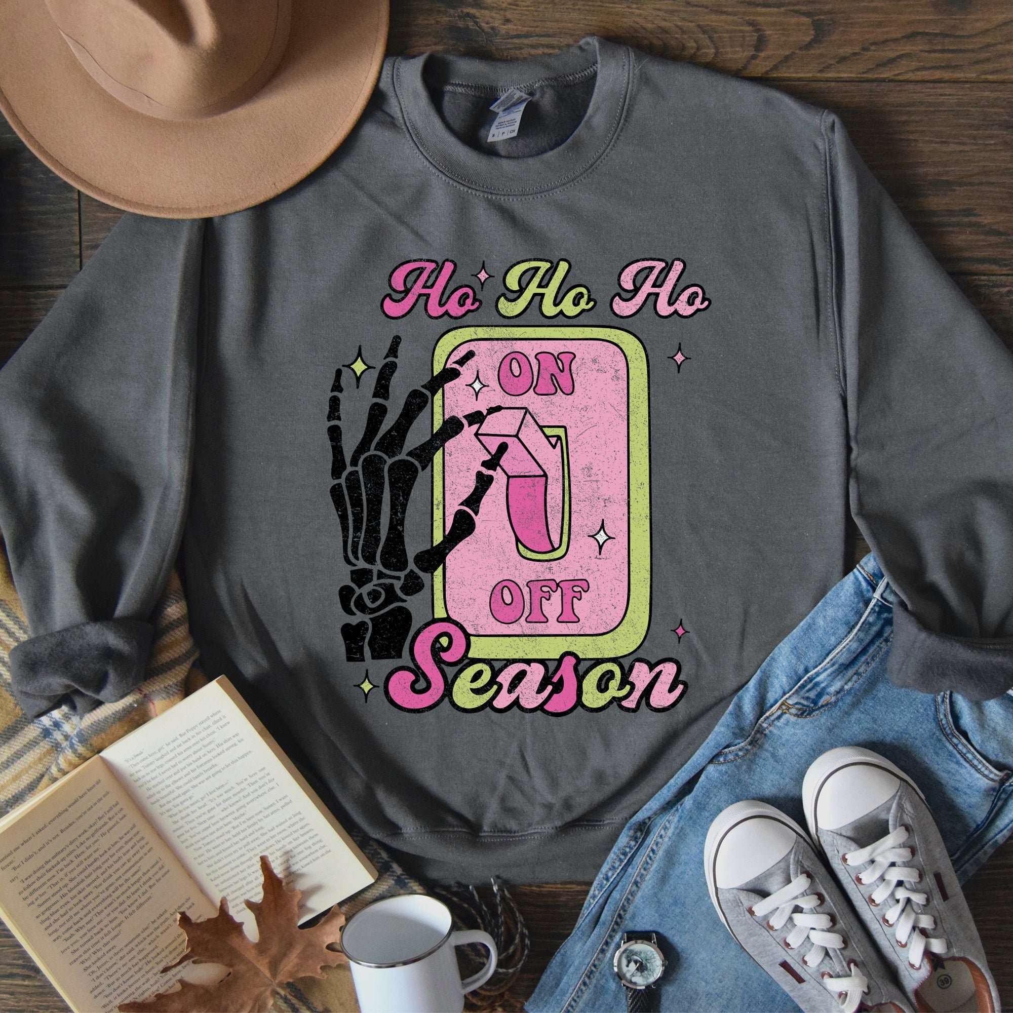 Ho Ho Ho Season Skeleton Light Switch Christmas Decor Edition Festive Holiday Sweatshirt