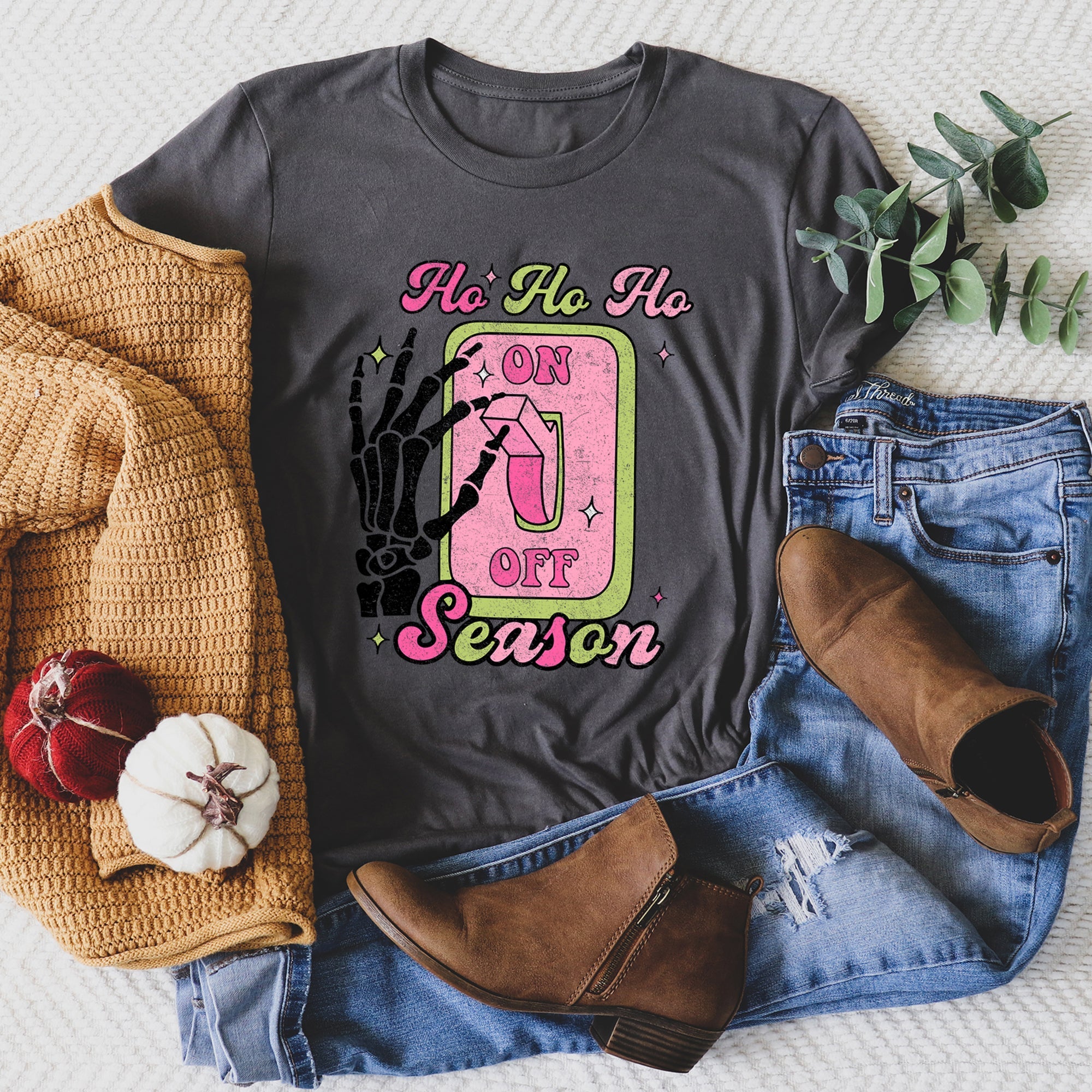 Ho Ho Ho Season Skeleton On Light Switch Christmas Themed Holiday Ghostly Grin And Festive Nighttime Decor Graphic Tee
