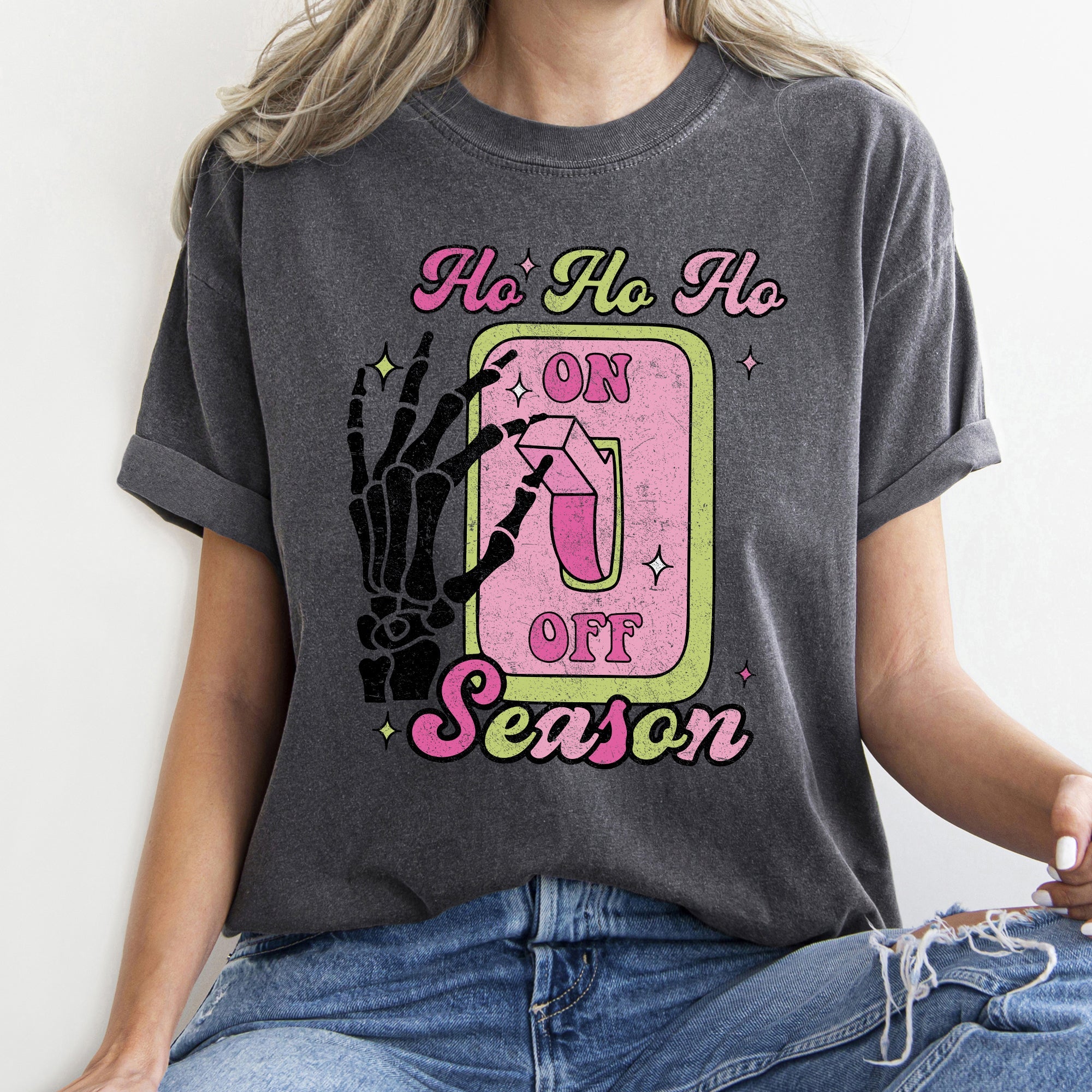 Ho Ho Ho Season Skeleton Light Switch Christmas Comfort Colors Tee