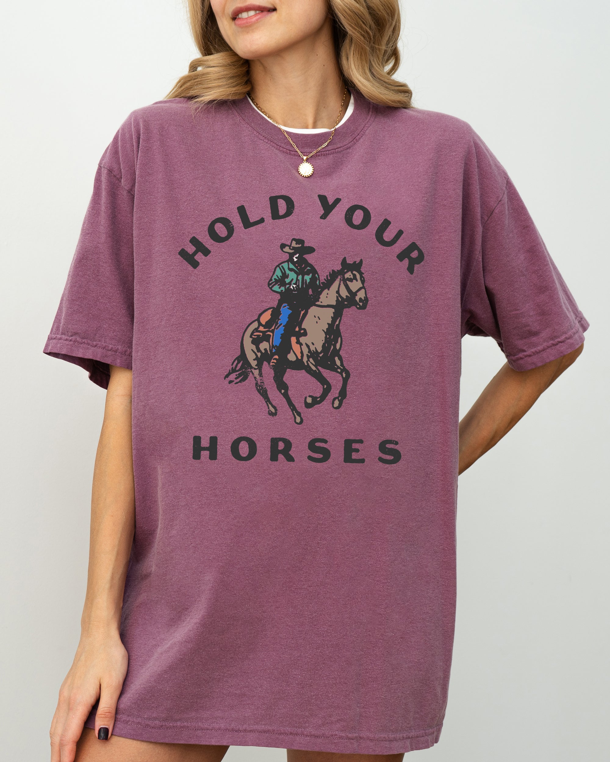 Hold Your Horses Retro Western Cowboy Country Vintage Poster Art Graphic Comfort Colors Tee