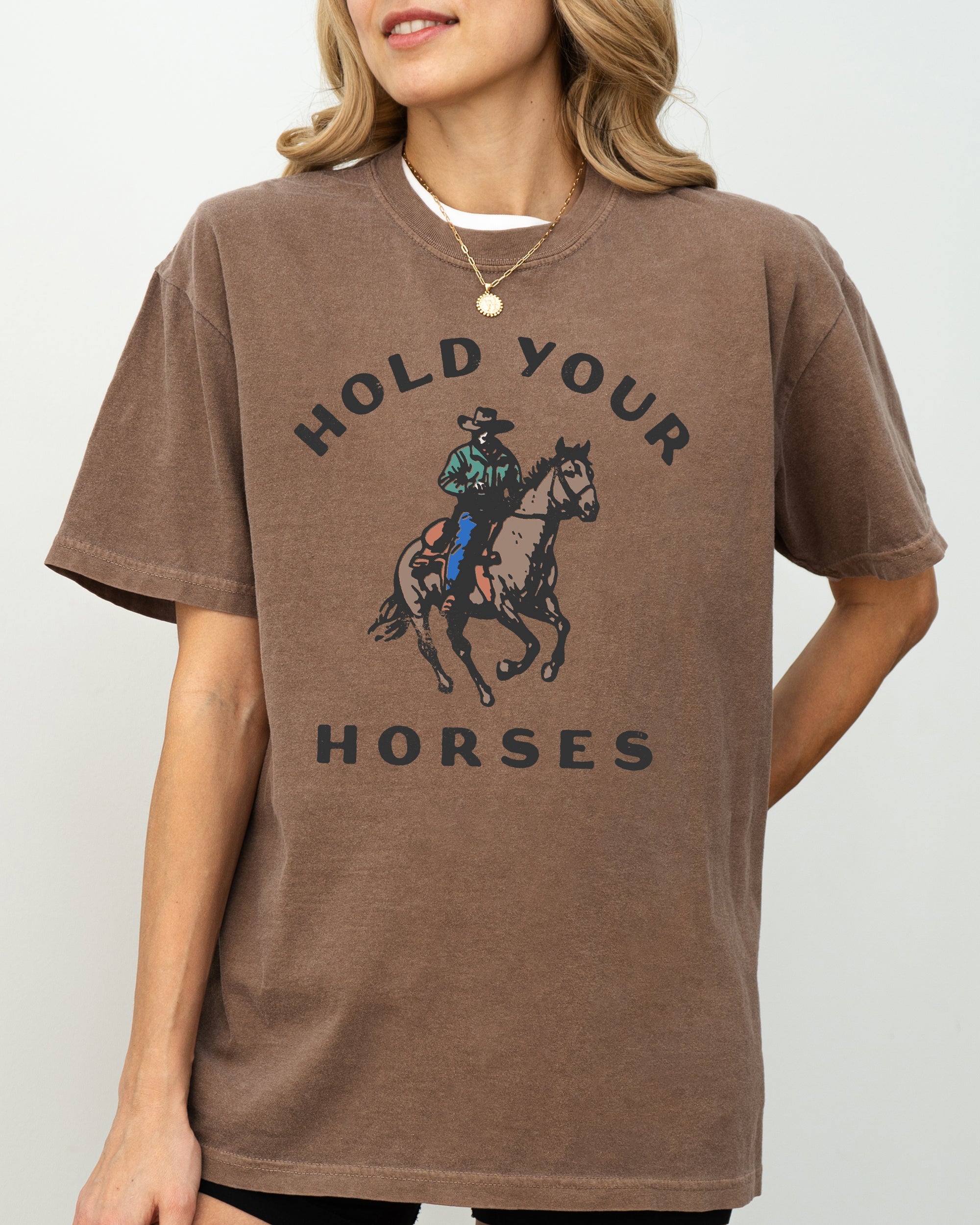 Hold Your Horses Retro Western Cowboy Country Vintage Poster Art Graphic Comfort Colors Tee