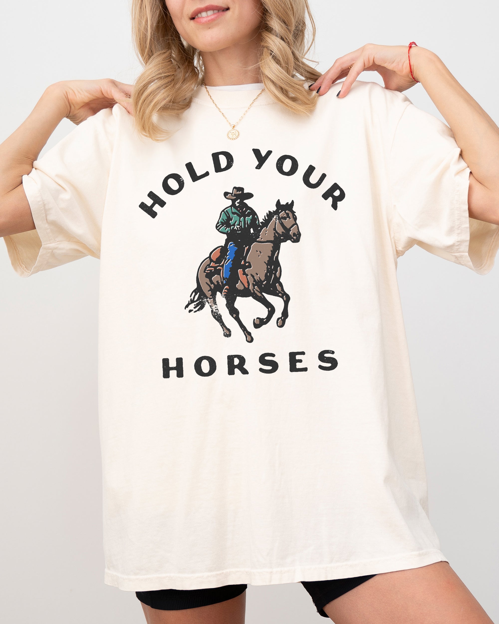 Hold Your Horses Retro Western Cowboy Country Vintage Poster Art Graphic Comfort Colors Tee