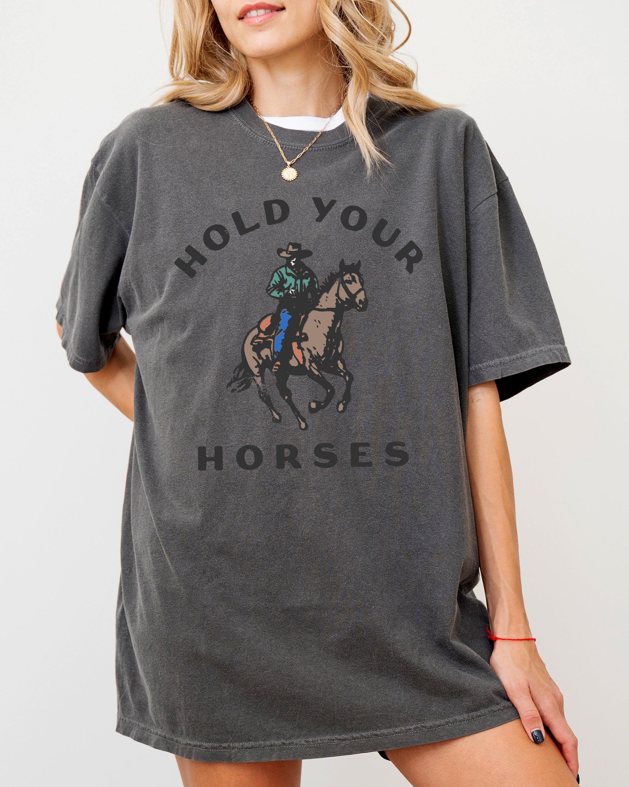 Hold Your Horses Retro Western Cowboy Country Vintage Poster Art Graphic Comfort Colors Tee