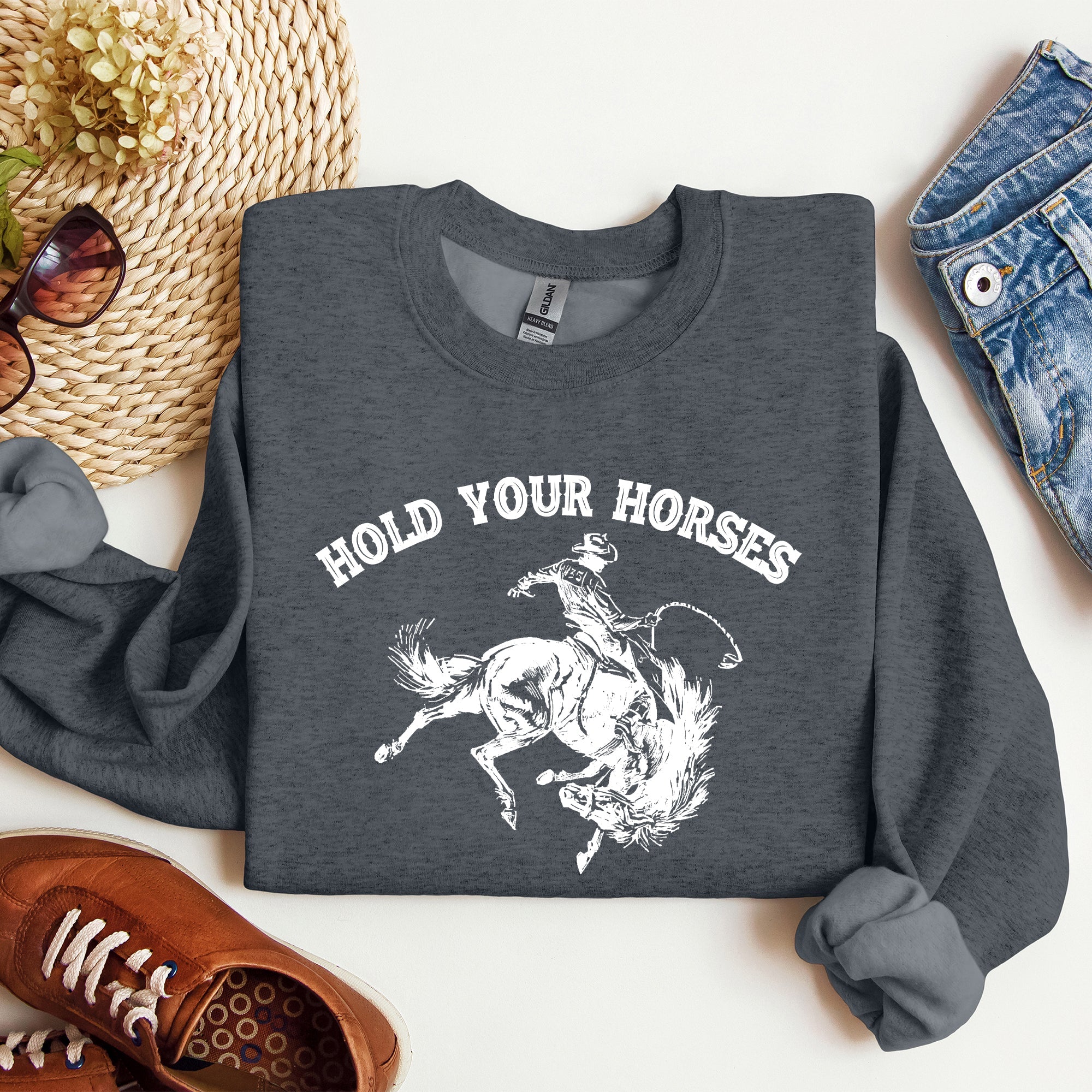 Hold Your Horses Rodeo Cowboy Western Rodeo Theme Vintage Graphic Cozy Sweatshirt