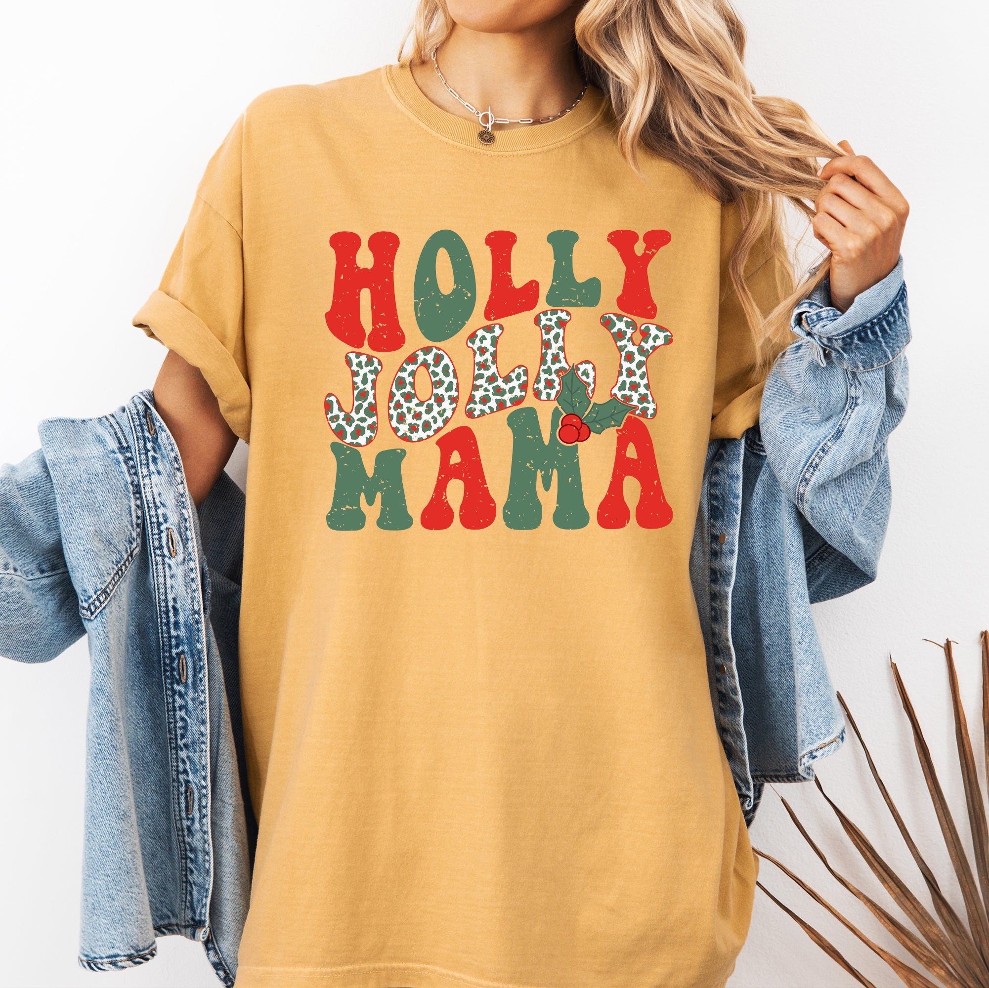 Holly Jolly Mama Christmas Santa Xmas Cozy Holiday Cheer Vintage Style Comfort Colors Tee