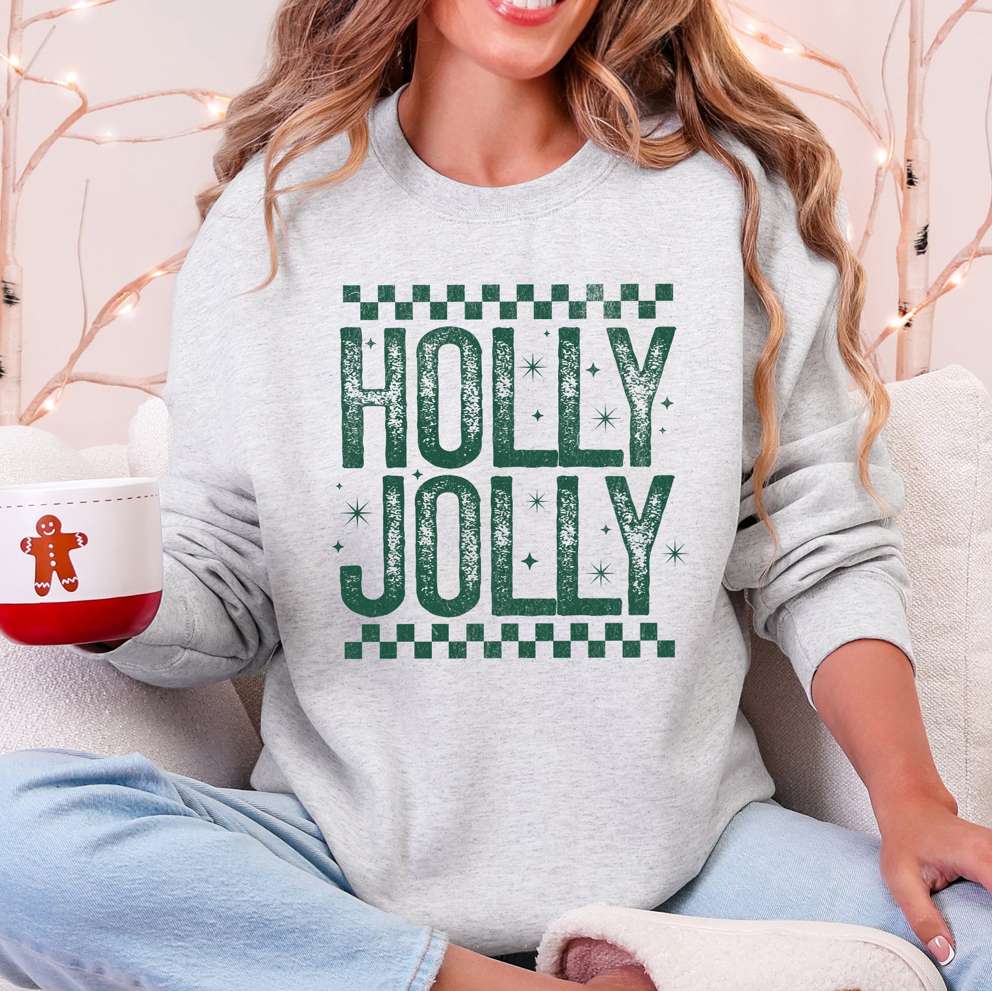 Holly Jolly Christmas Retro Vintage Cozy Fleece Interior Festive Cheer Holiday Sweatshirt