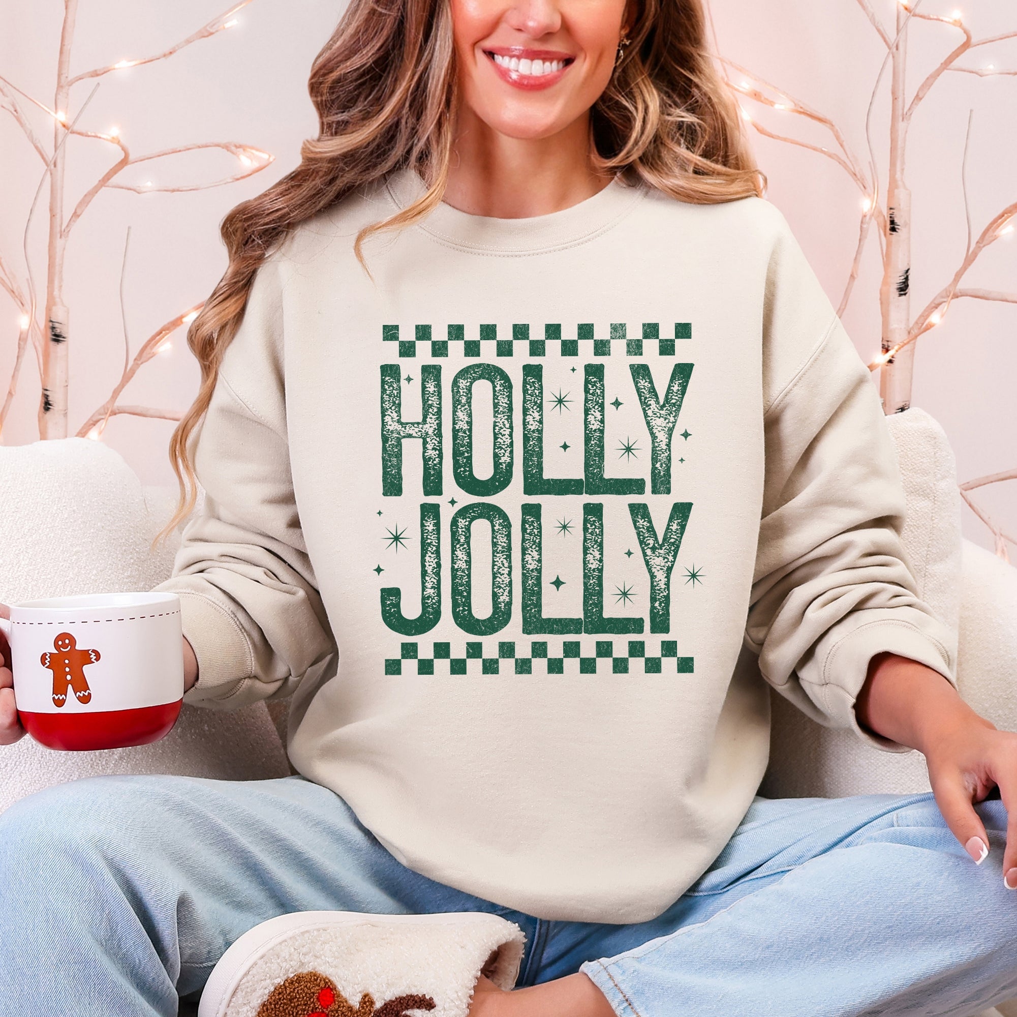 Holly Jolly Christmas Retro Vintage Cozy Fleece Interior Festive Cheer Holiday Sweatshirt