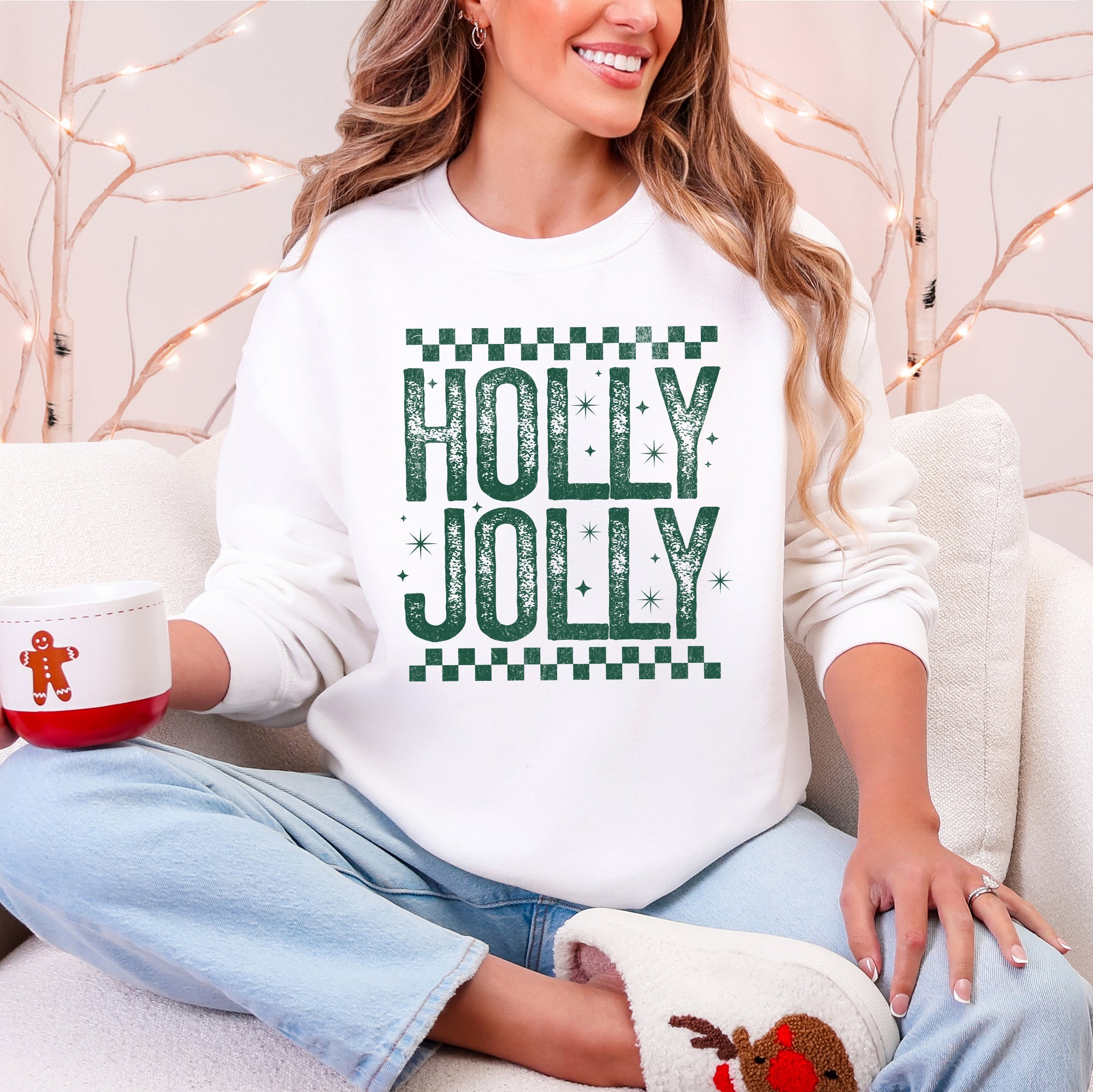 Holly Jolly Christmas Retro Vintage Cozy Fleece Interior Festive Cheer Holiday Sweatshirt