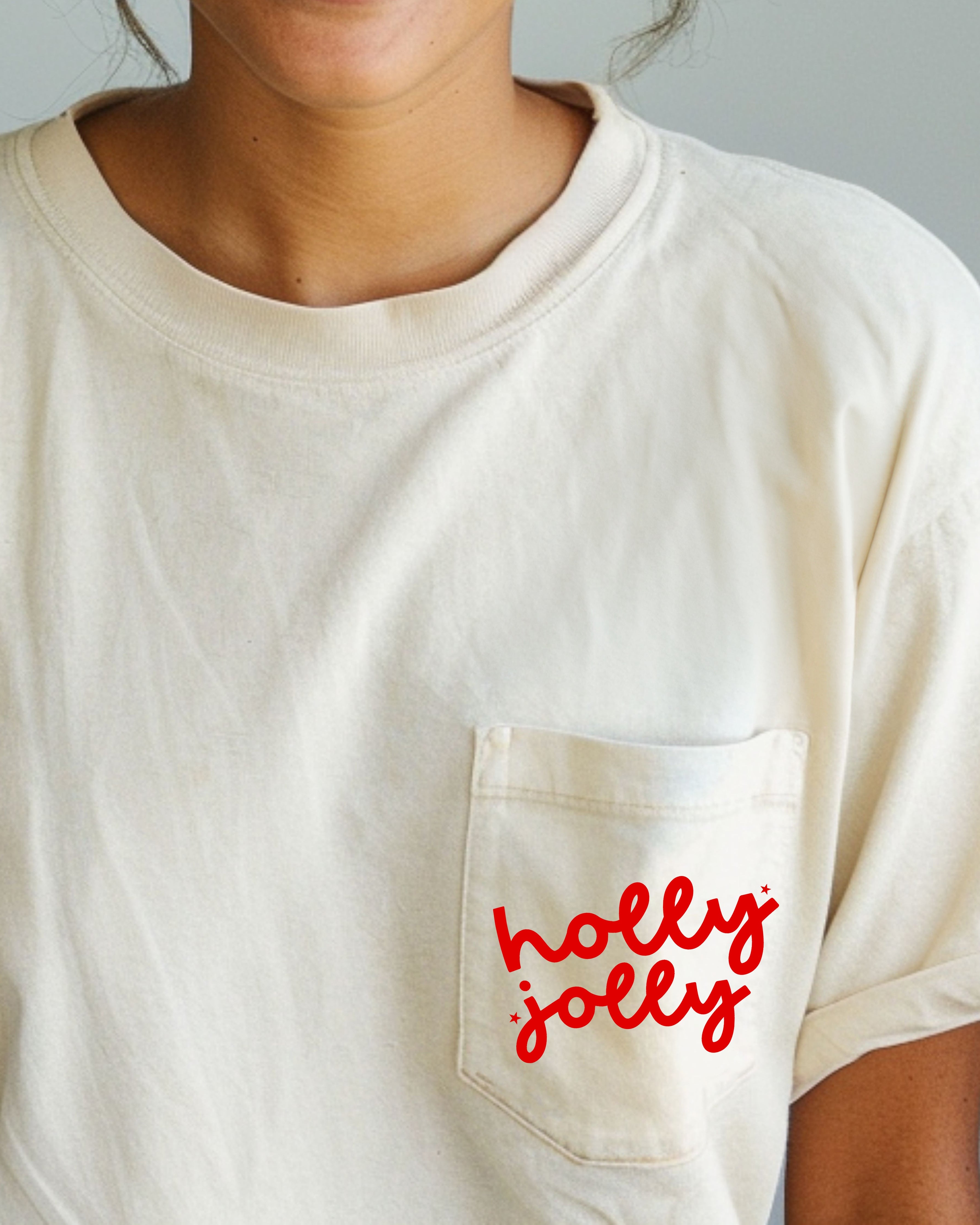 Holly Jolly Santa Pocket Christmas Snow Xmas Vintage Holiday Classic Comfort Colors Tee