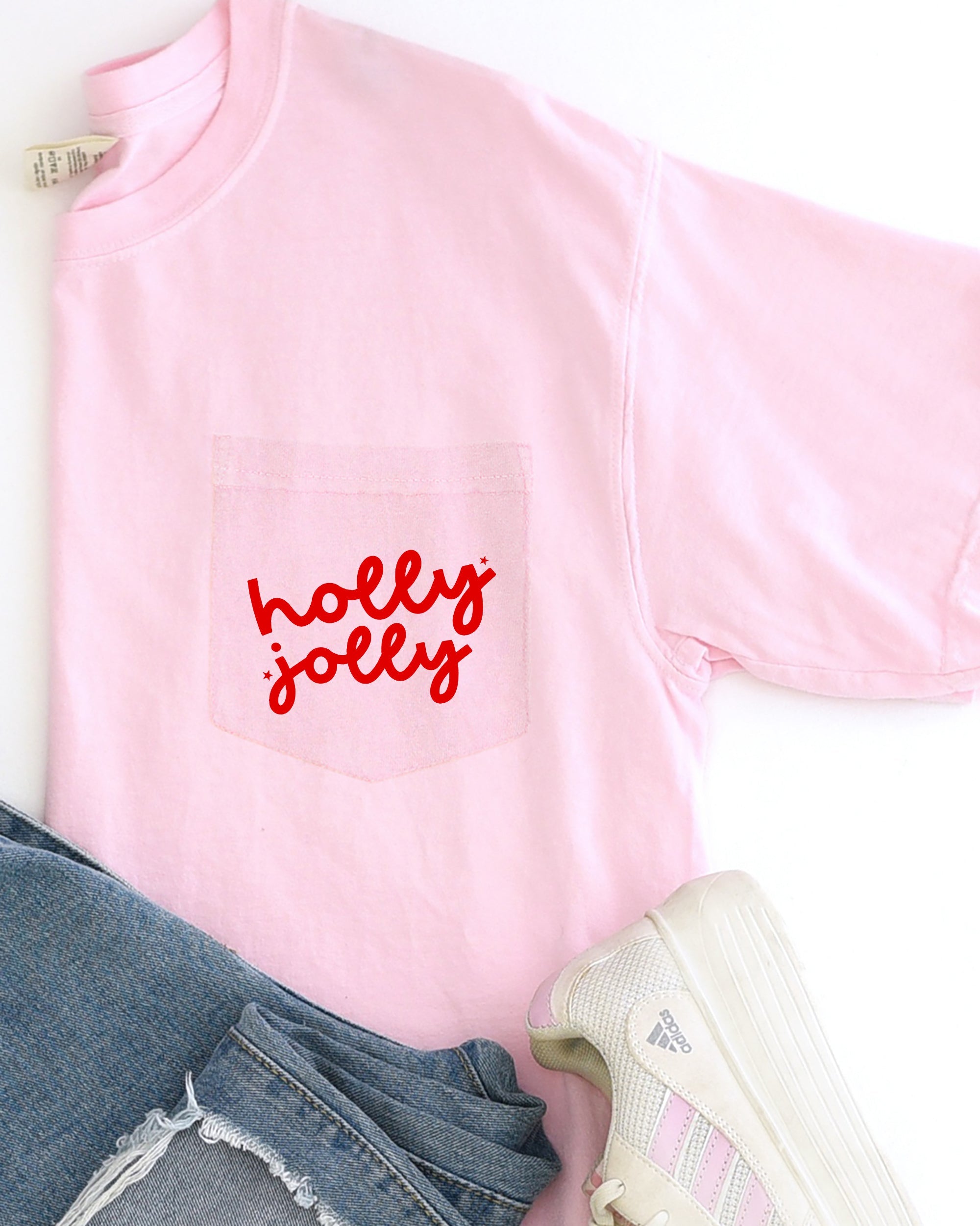 Holly Jolly Santa Pocket Christmas Snow Xmas Vintage Holiday Classic Comfort Colors Tee