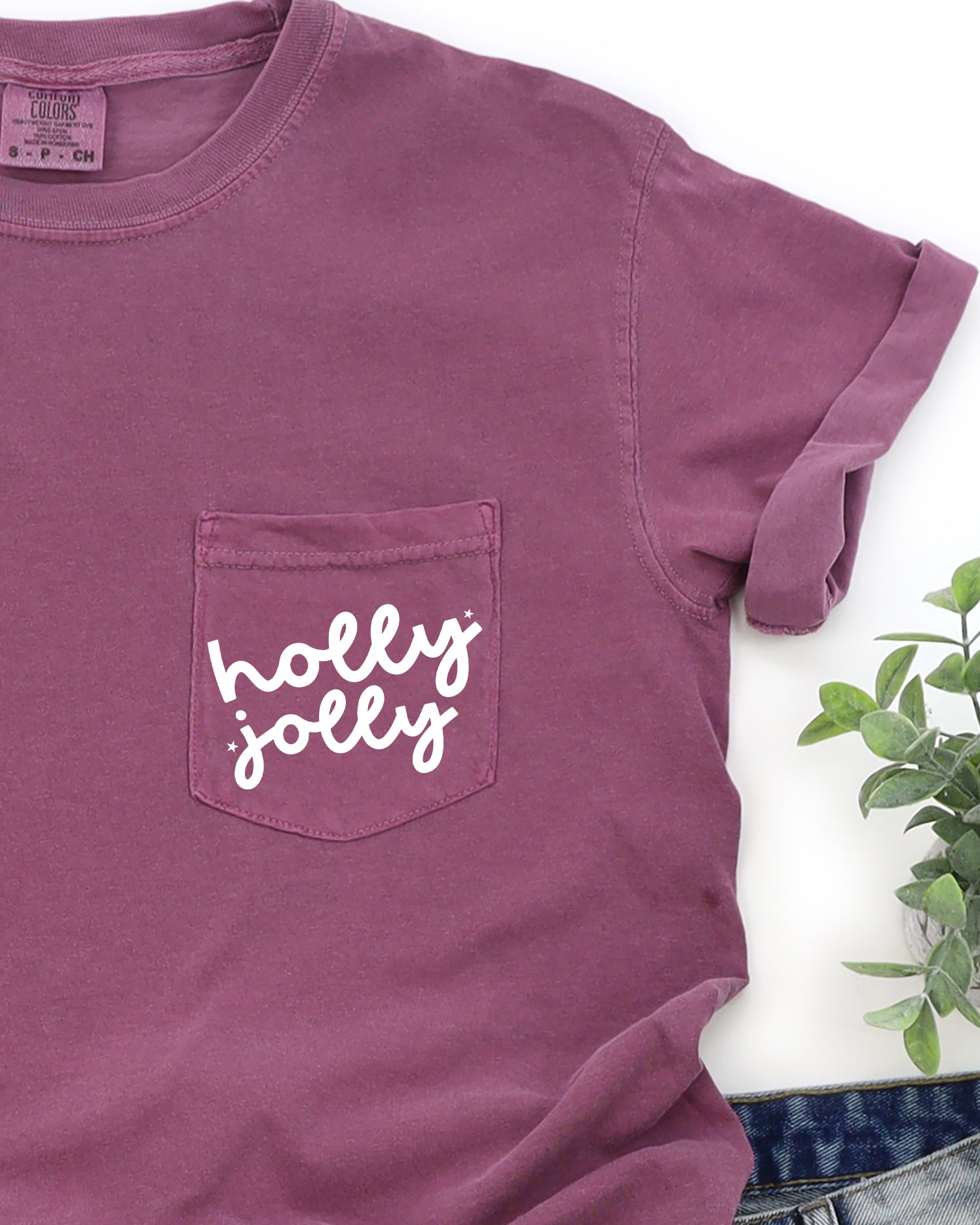 Holly Jolly Santa Pocket Christmas Snow Xmas Vintage Holiday Classic Comfort Colors Tee