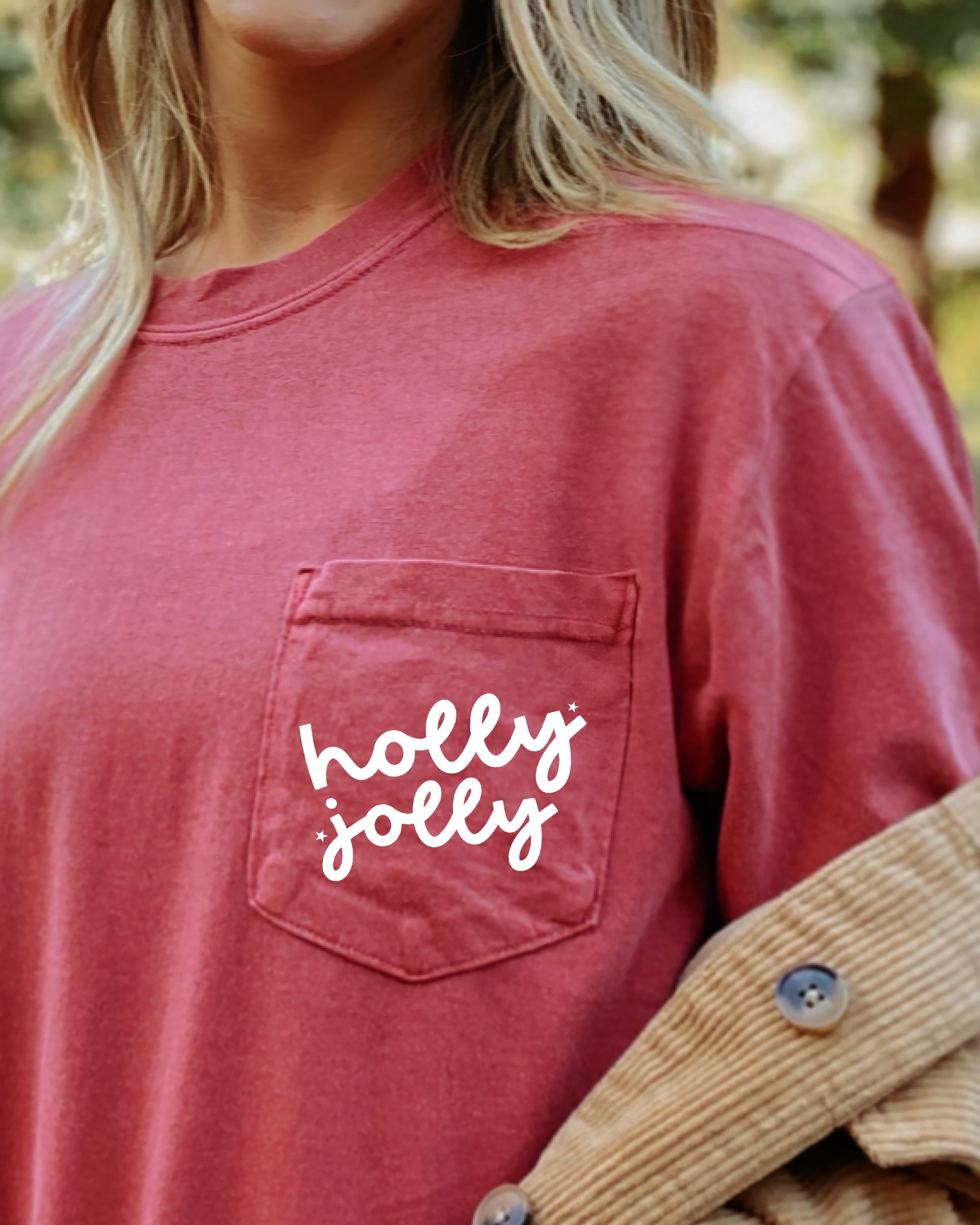 Holly Jolly Santa Pocket Christmas Snow Xmas Vintage Holiday Classic Comfort Colors Tee