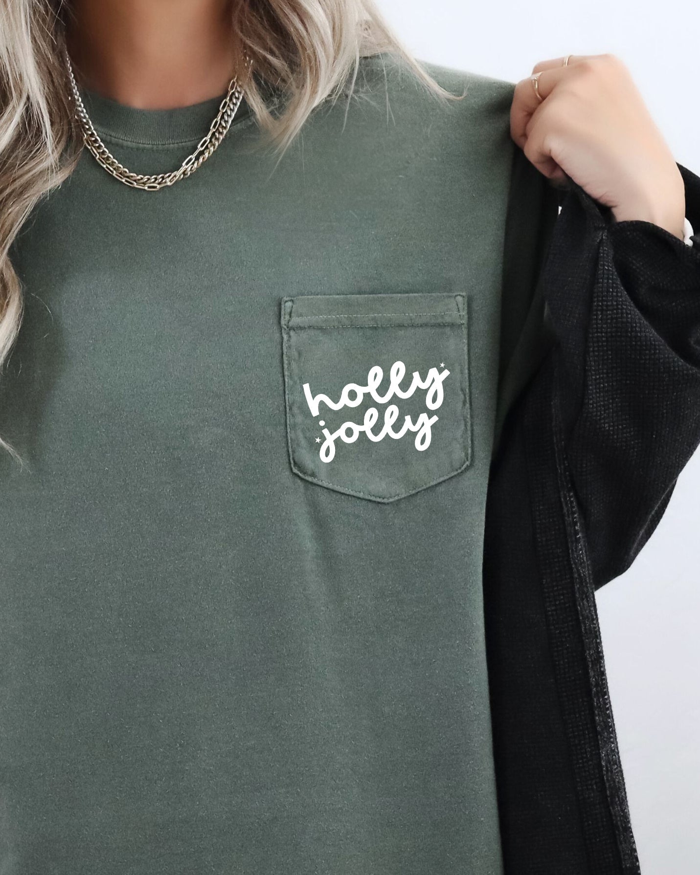 Holly Jolly Santa Pocket Christmas Snow Xmas Vintage Holiday Classic Comfort Colors Tee