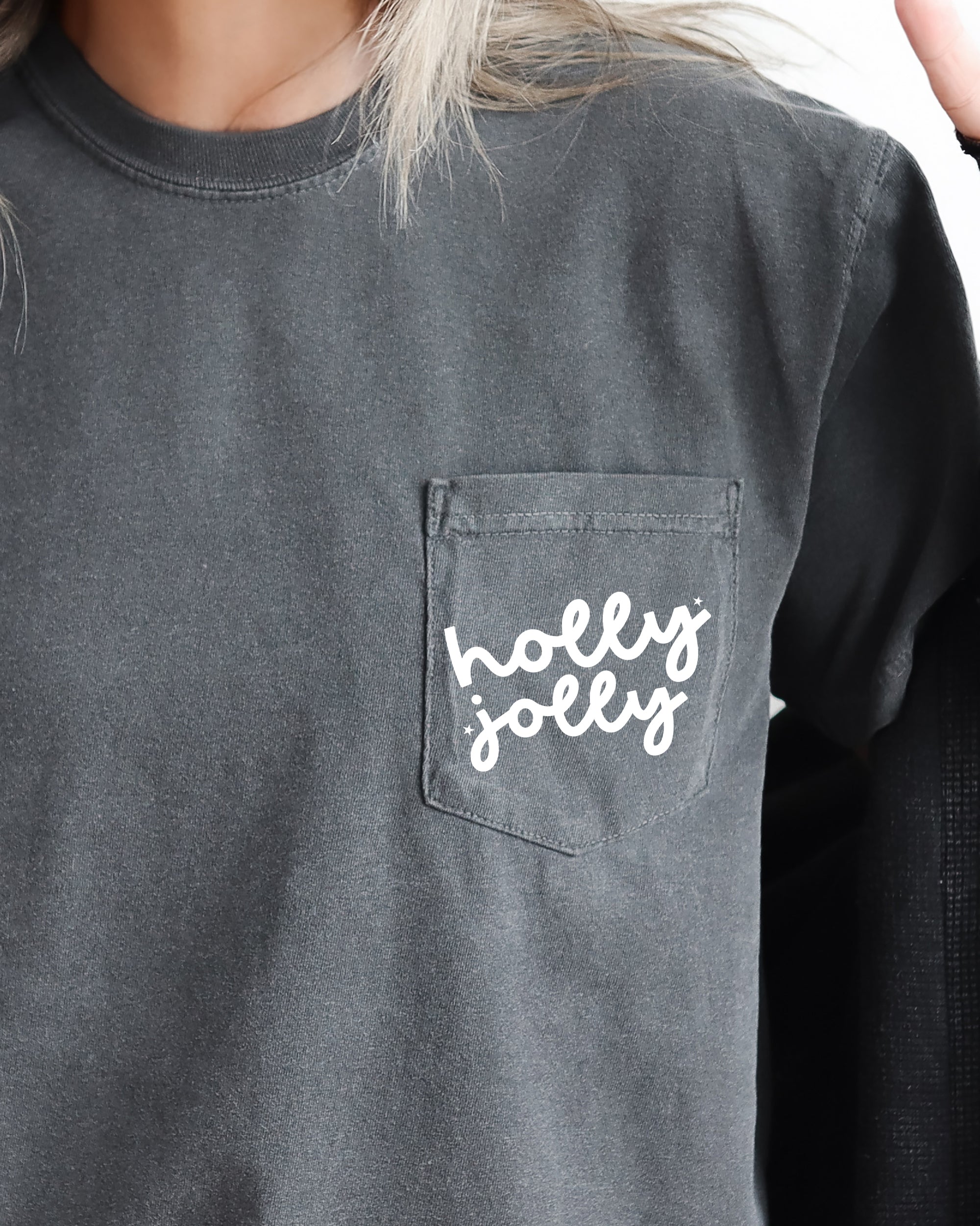 Holly Jolly Santa Pocket Christmas Snow Xmas Vintage Holiday Classic Comfort Colors Tee