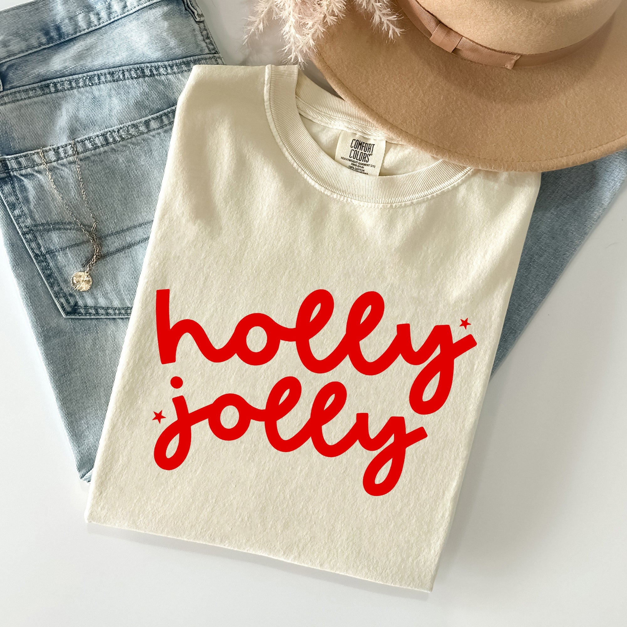 Holly Jolly Retro Christmas Classic Winter Santa Xmas Holiday Cheer Comfort Colors Tee