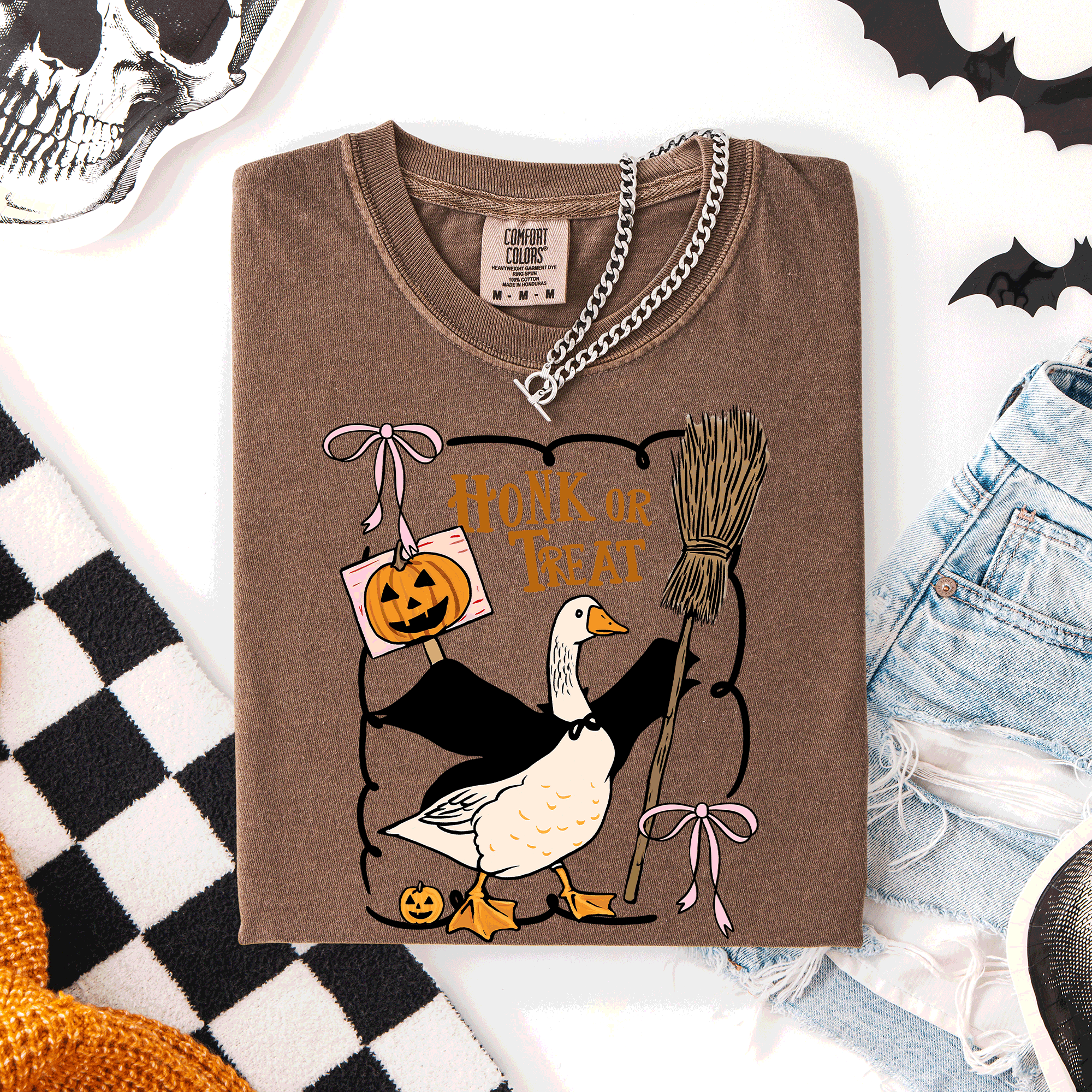 Honk Or Treat Cute Goose Halloween Witch Graphic Celebration Edition Comfort Colors Tee
