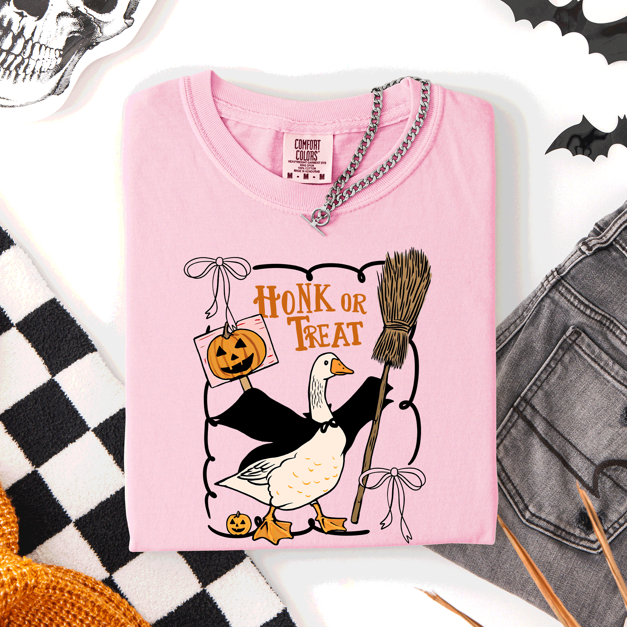 Honk Or Treat Cute Goose Halloween Witch Graphic Celebration Edition Comfort Colors Tee