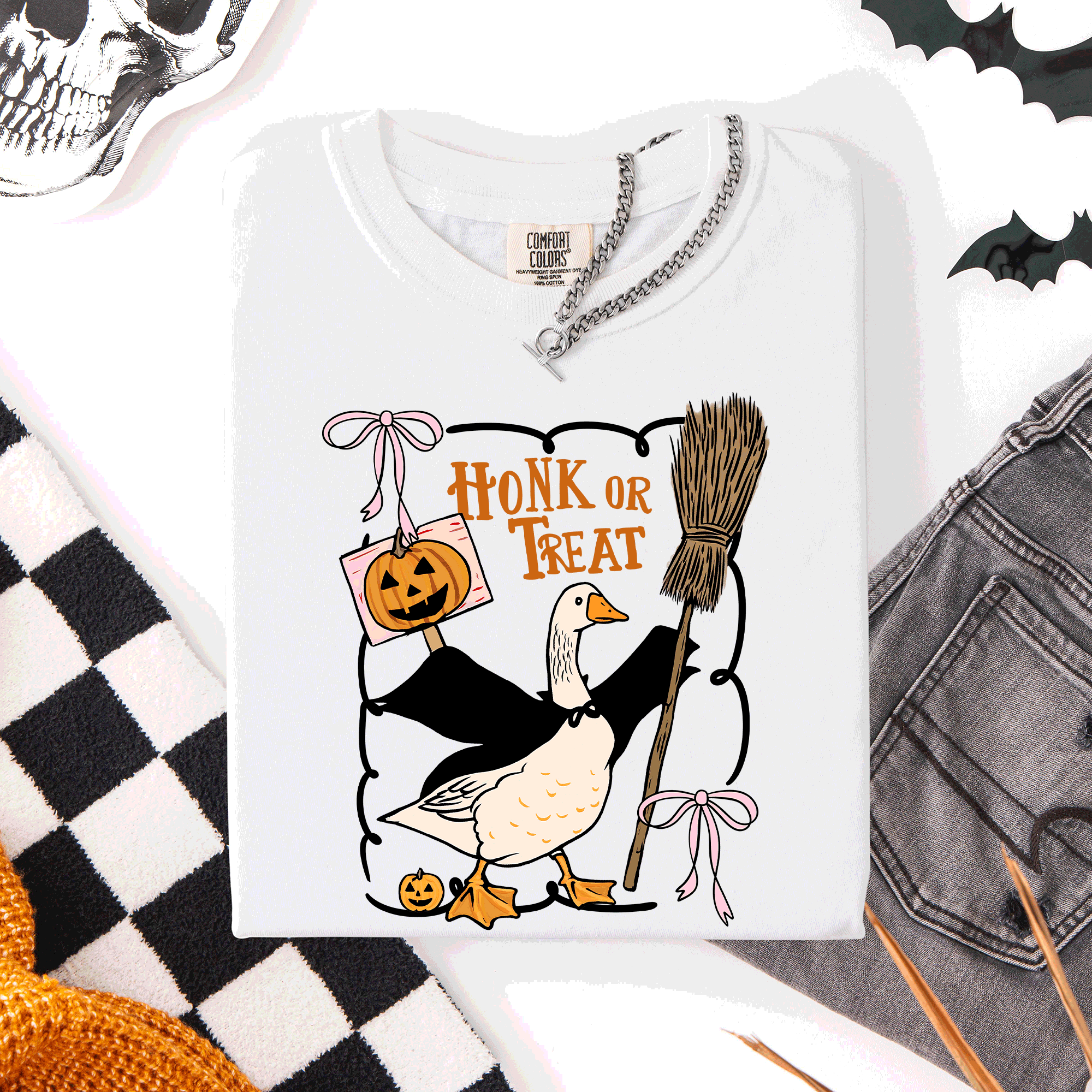 Honk Or Treat Cute Goose Halloween Witch Graphic Celebration Edition Comfort Colors Tee