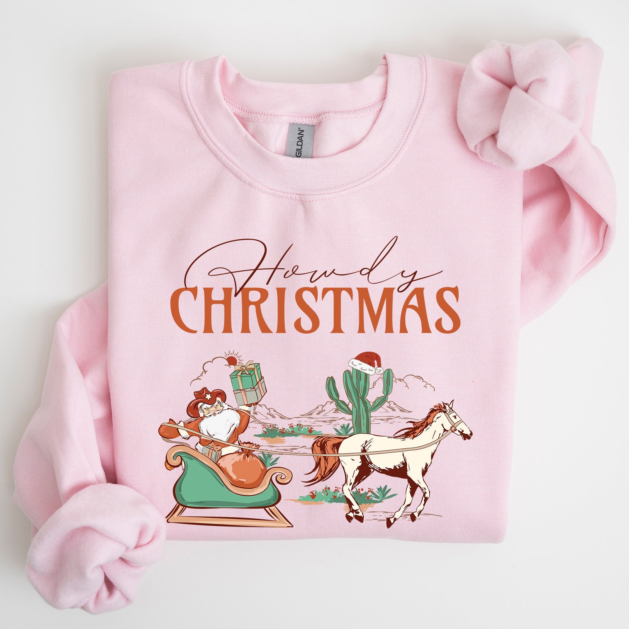Howdy Christmas Cowboy Santa Western Sleigh Horse Country Xmas Seasonal Sweatshirt