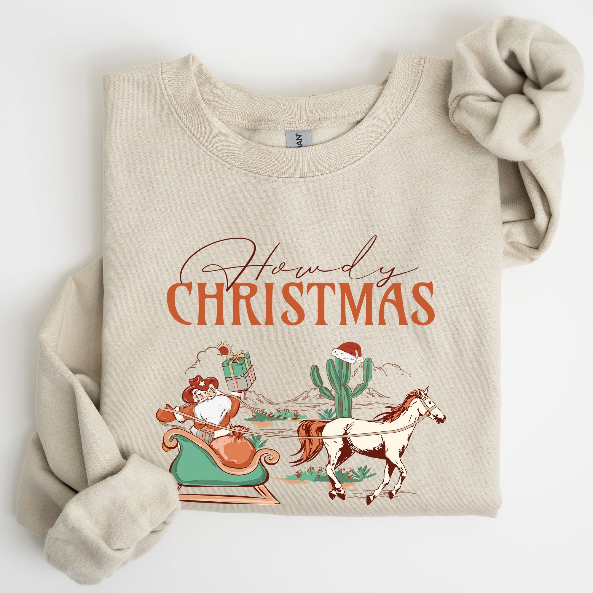Howdy Christmas Cowboy Santa Western Sleigh Horse Country Xmas Seasonal Sweatshirt