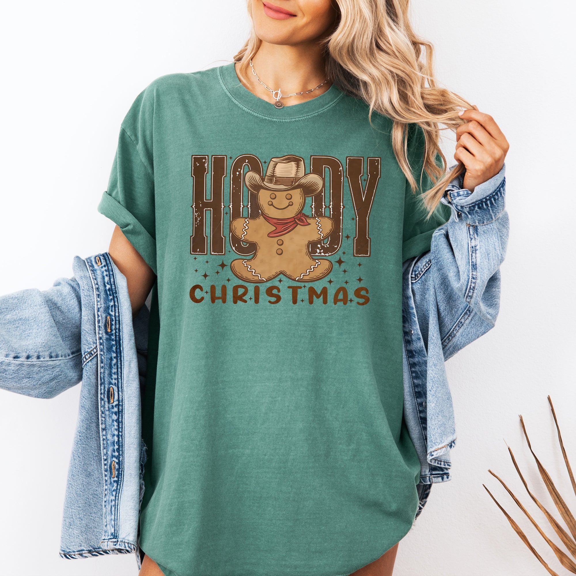 Howdy Christmas Gingerbread Man Cowboy Western Holiday Vintage Inspired Comfort Colors Tee
