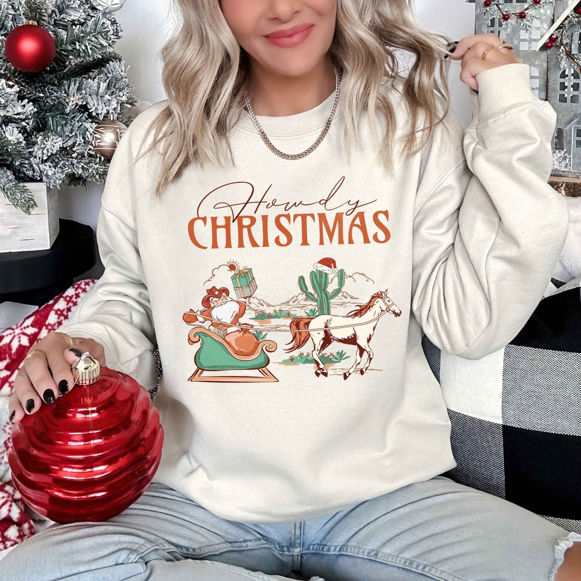 Howdy Christmas Santa Cowboy Horse Holiday Western Festive Santa Theme Cozy Sweatshirt