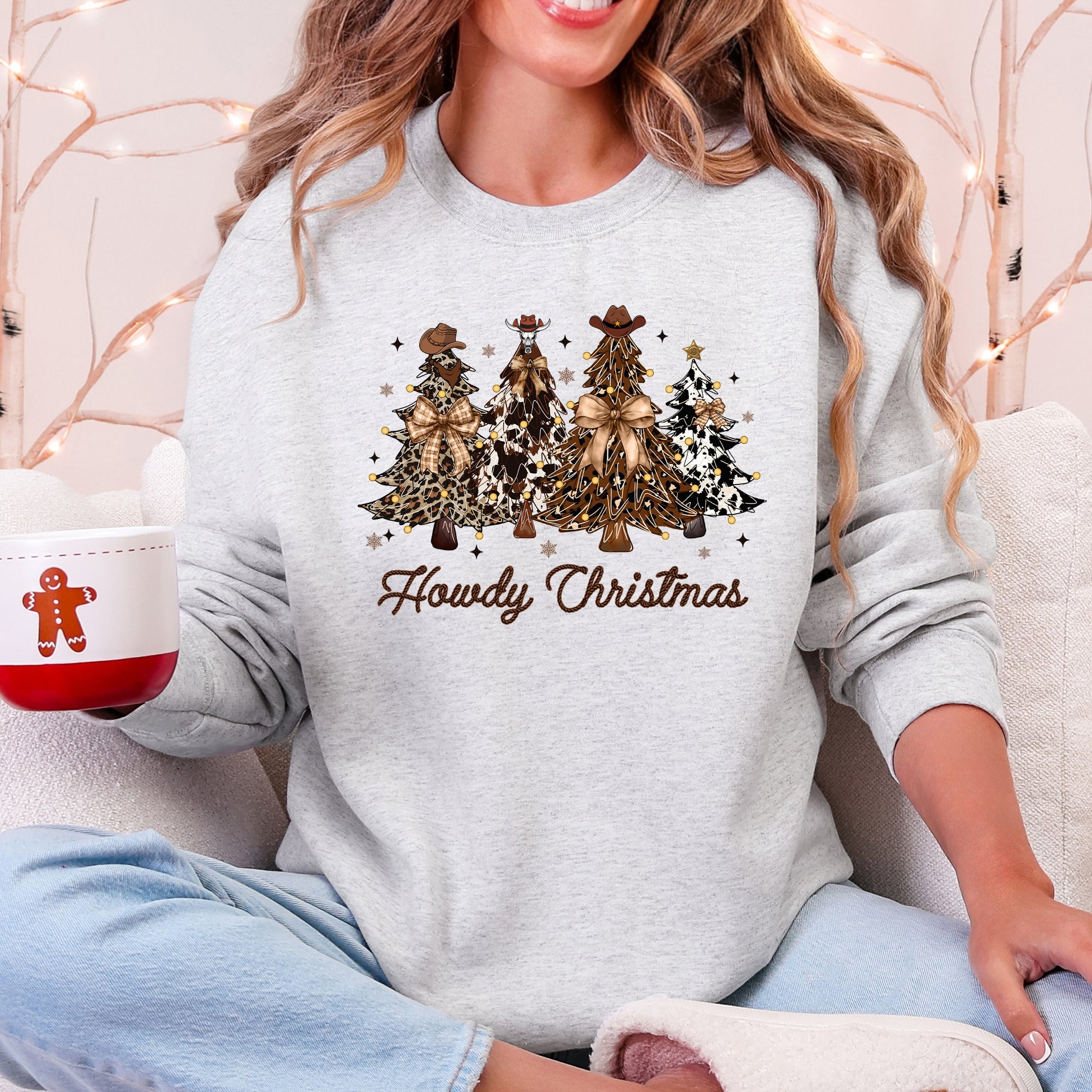 Howdy Christmas Western Santa Christmas Trees Holiday Western Theme Festive Cozy Sweatshirt