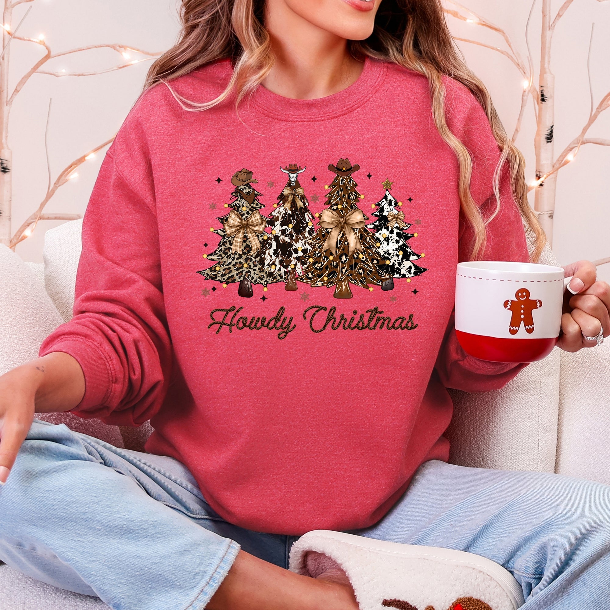 Howdy Christmas Western Santa Christmas Trees Holiday Western Theme Festive Cozy Sweatshirt